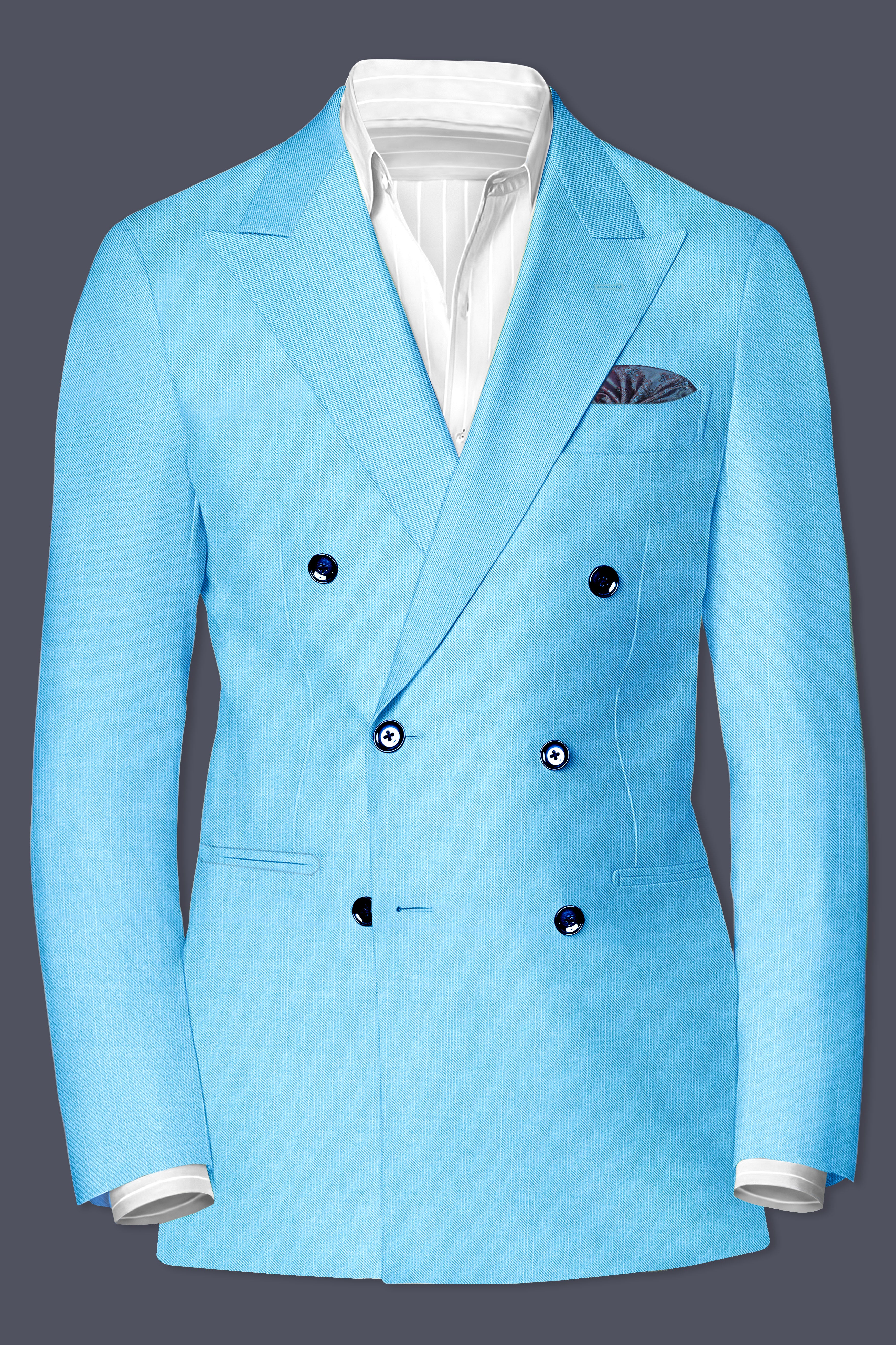 Iceland-Aquamarine Blue Solid Wool Rich Double Breasted Stretchable traveler Blazer