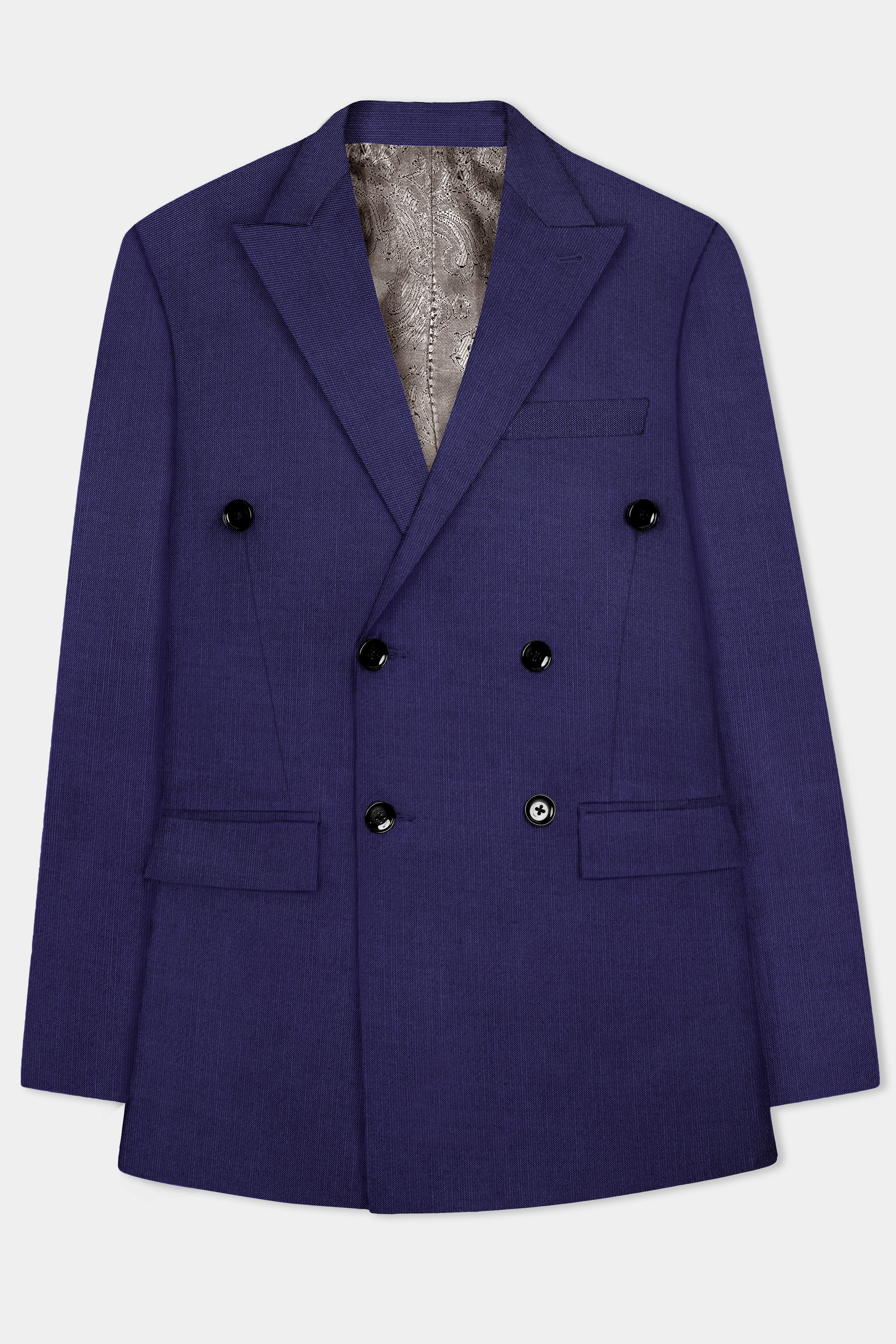 Triton-Martinique Blue Solid Wool Rich Double Breasted Slight Stretch Blazer