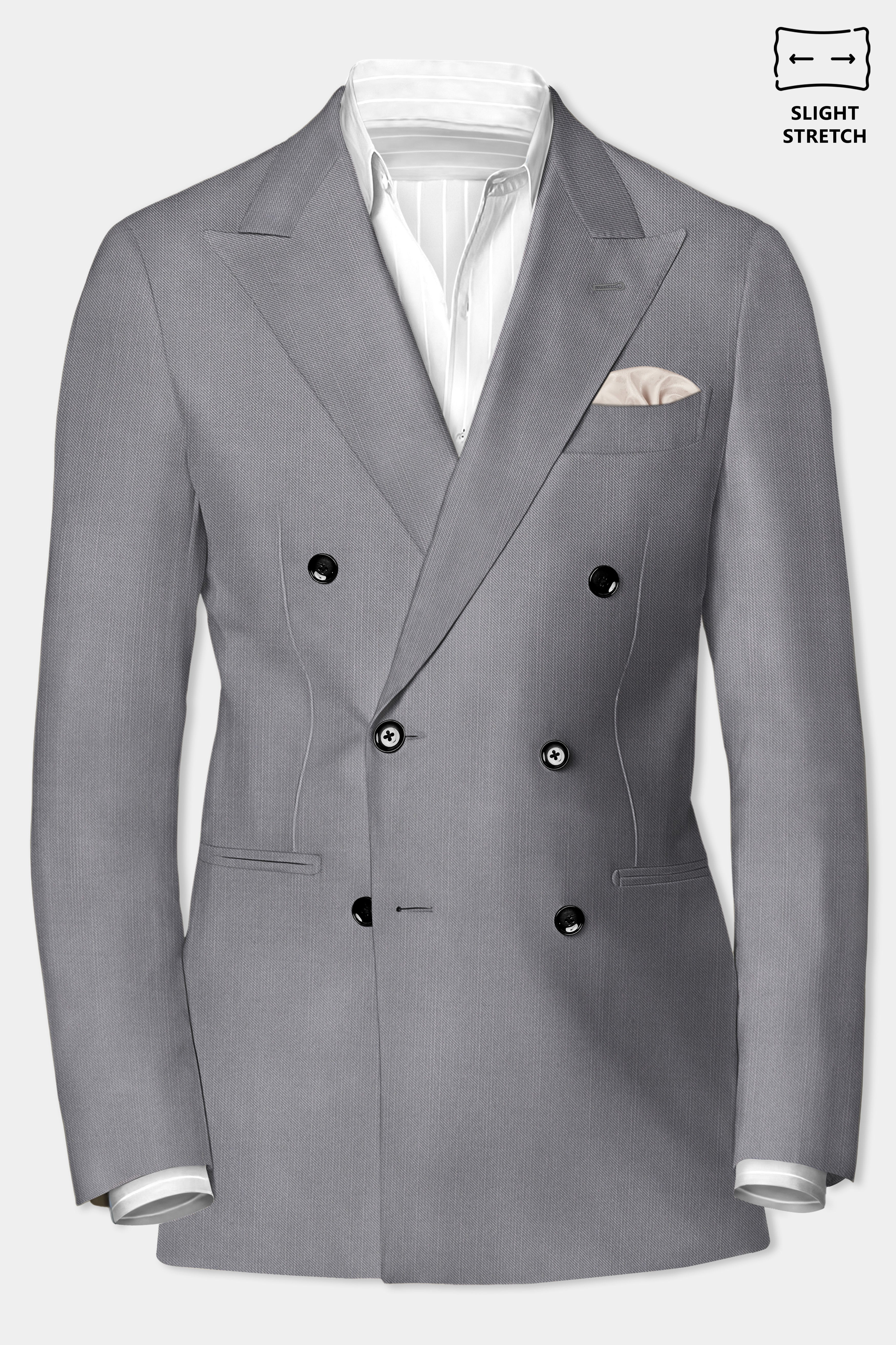 Dorian-Friar Gray Solid Wool Rich Double Breasted Slight Stretch Blazer