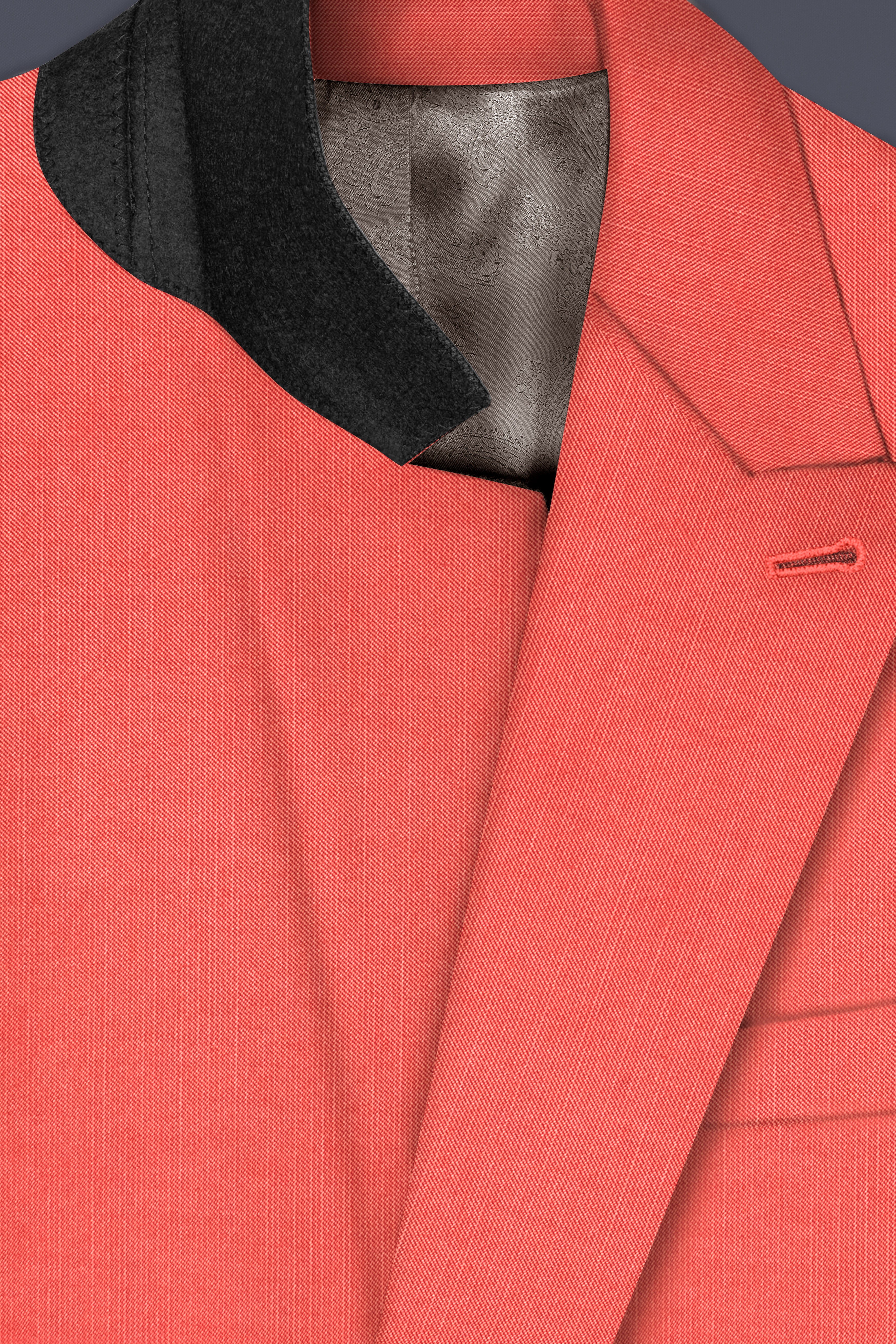 Aurora-Salmon Orange Solid Wool Rich Double Breasted Stretchable traveler Blazer