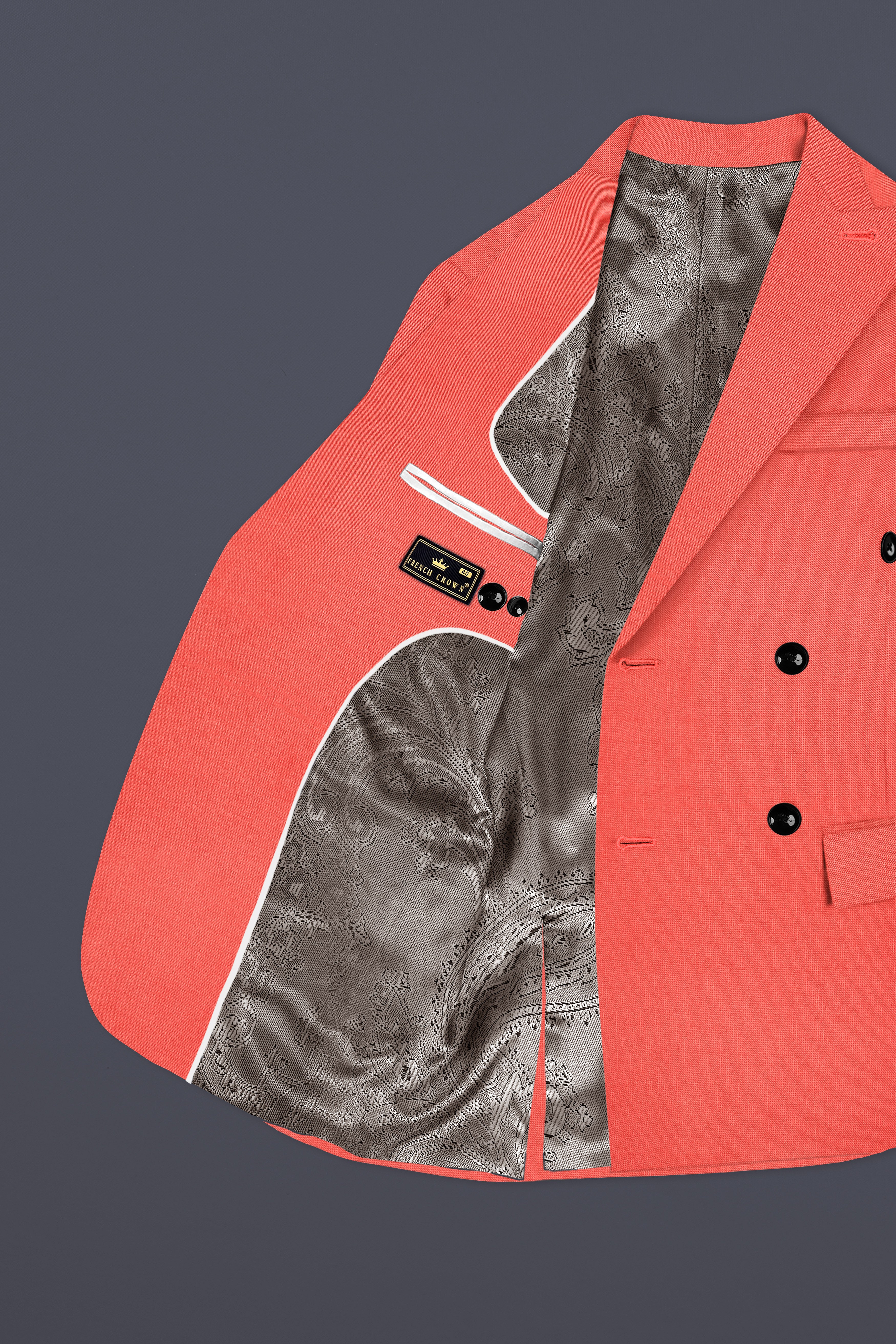 Aurora-Salmon Orange Solid Wool Rich Double Breasted Stretchable traveler Blazer