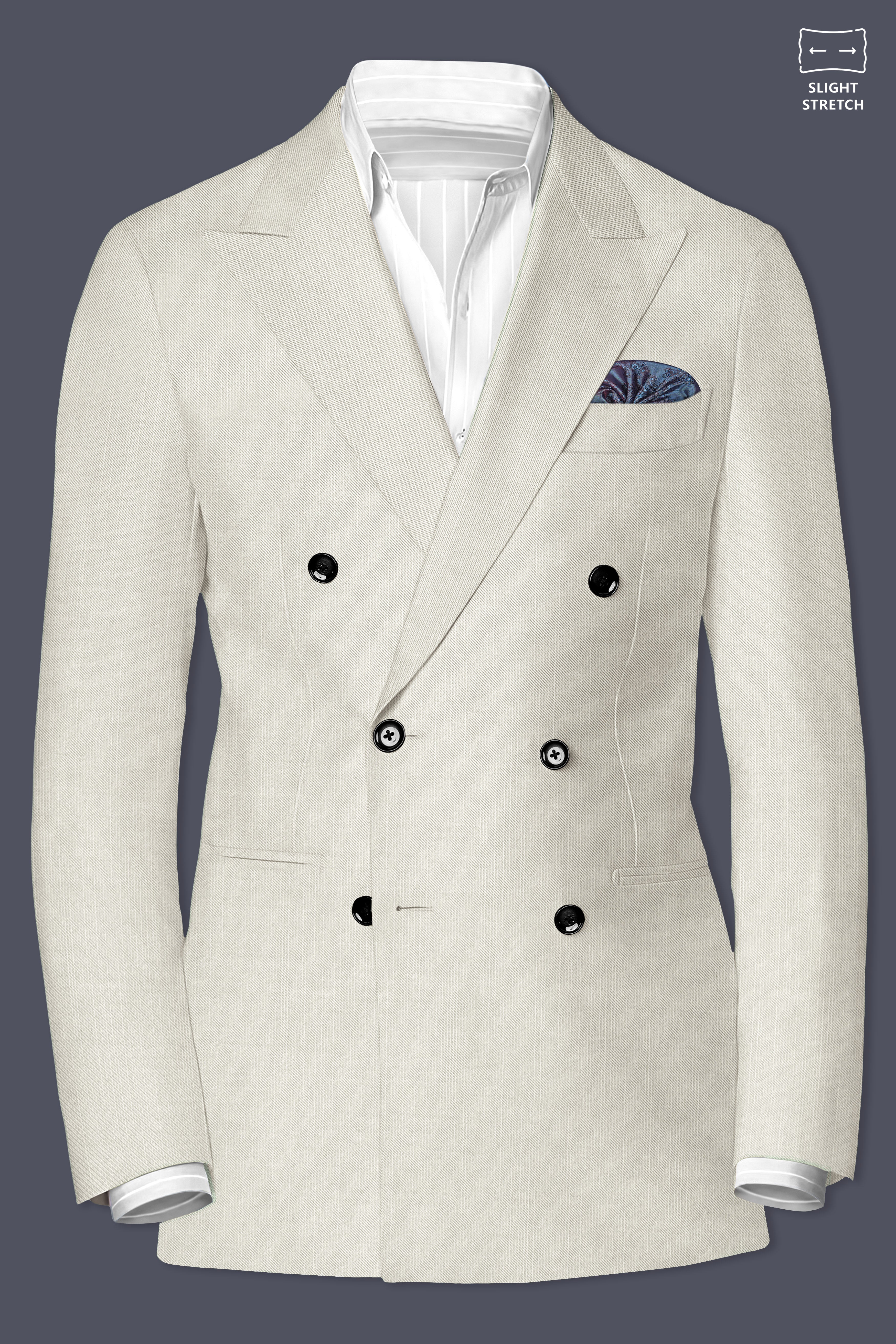Mist-Swirl Gray Solid Wool Rich Double Breasted Slight Stretch Blazer