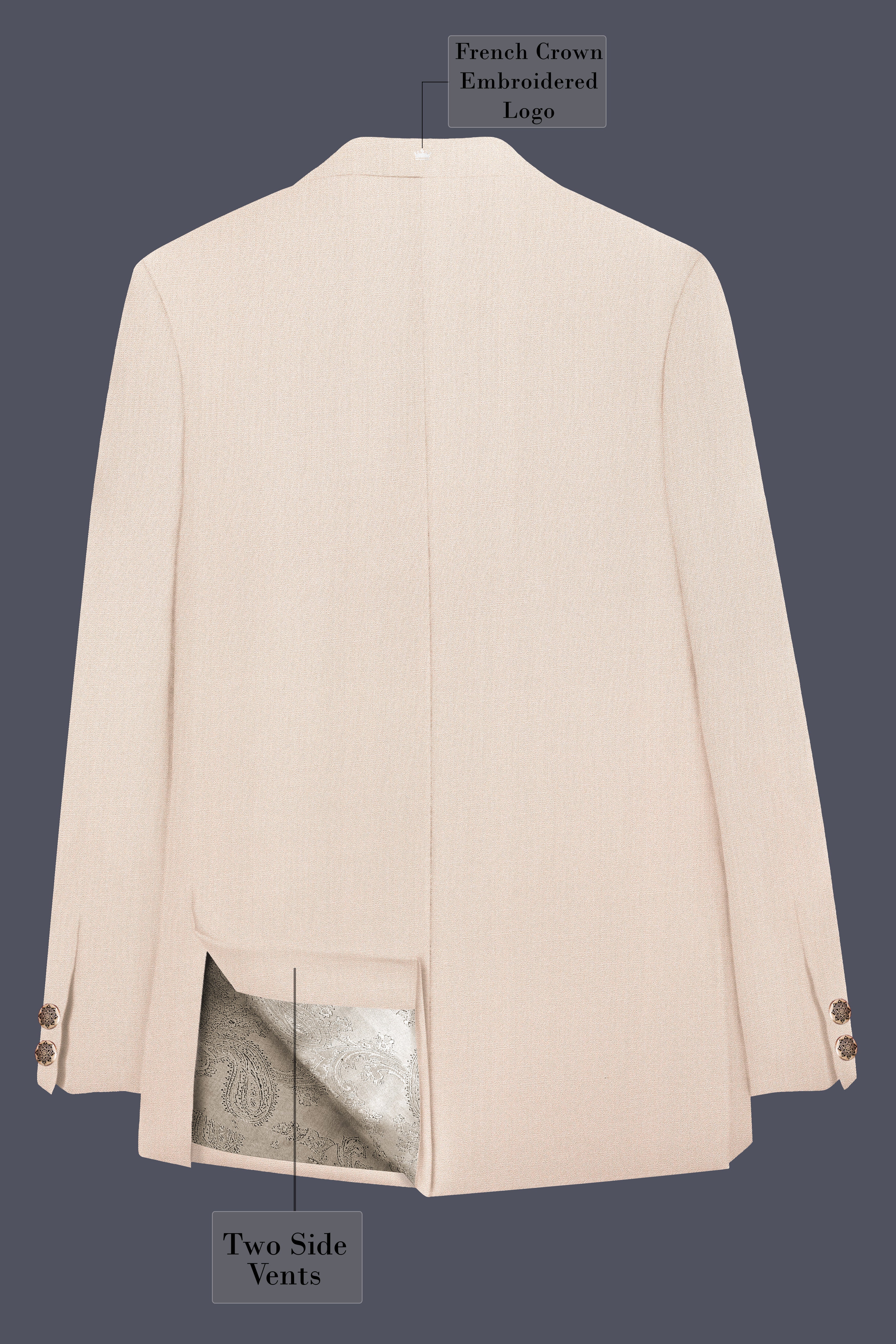 Spanish Cream Solid Wool Blend Cross Placket Bandhgala Blazer