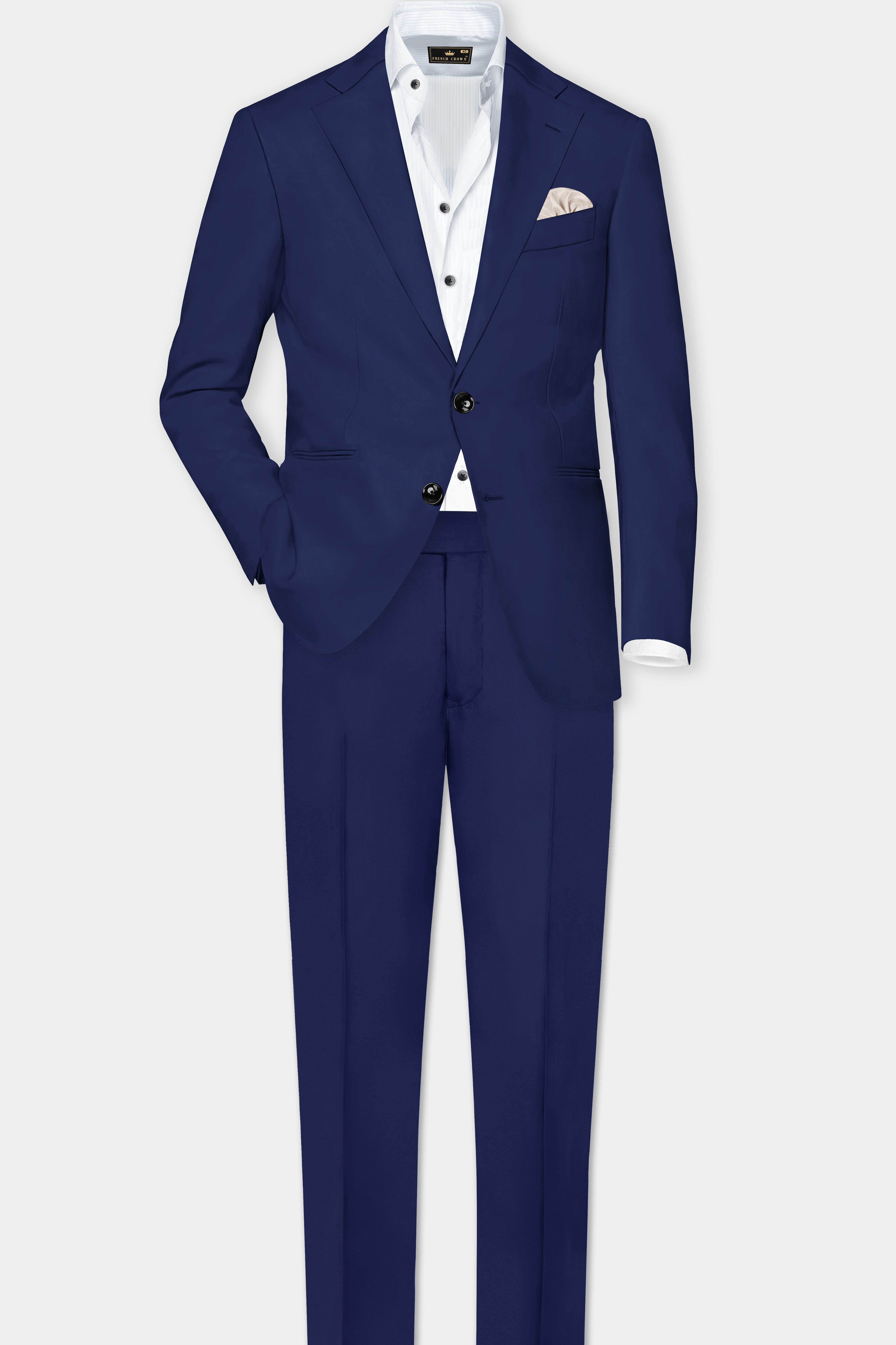 Berry Blue Solid Wool Rich Single Breasted Blazer
