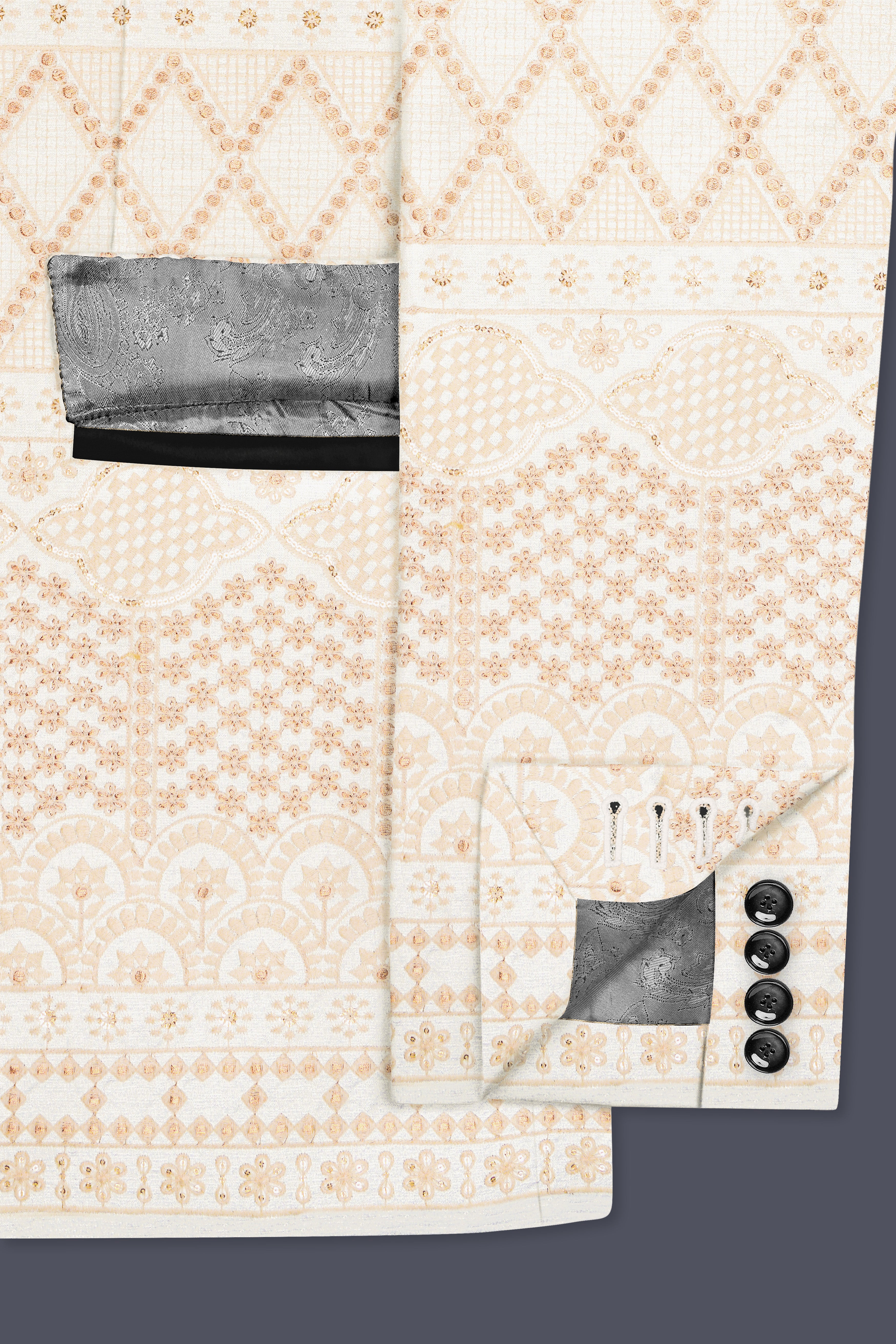 Parchment Cream thread Embroidered Tuxedo Blazer