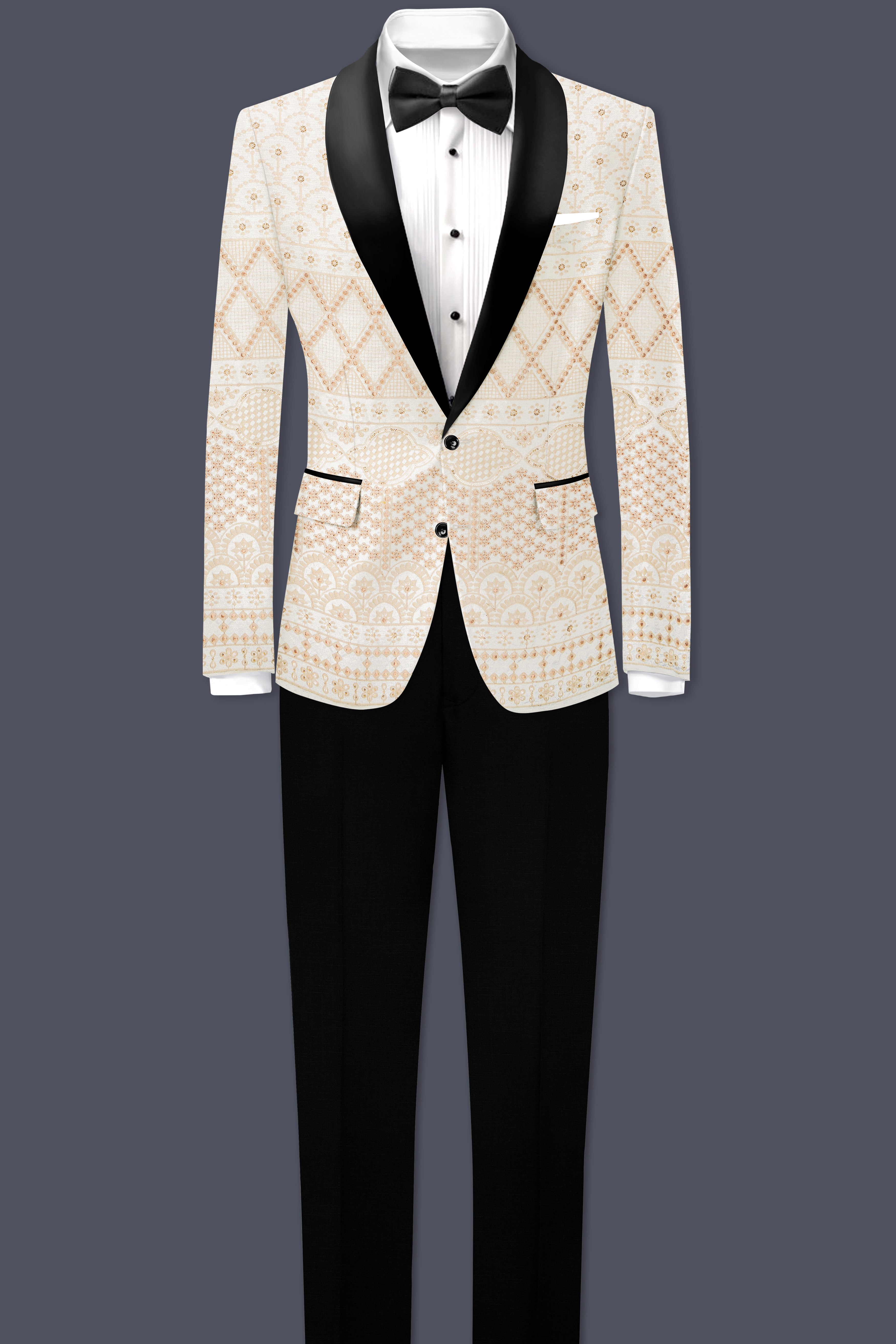 Parchment Cream thread Embroidered Tuxedo Blazer