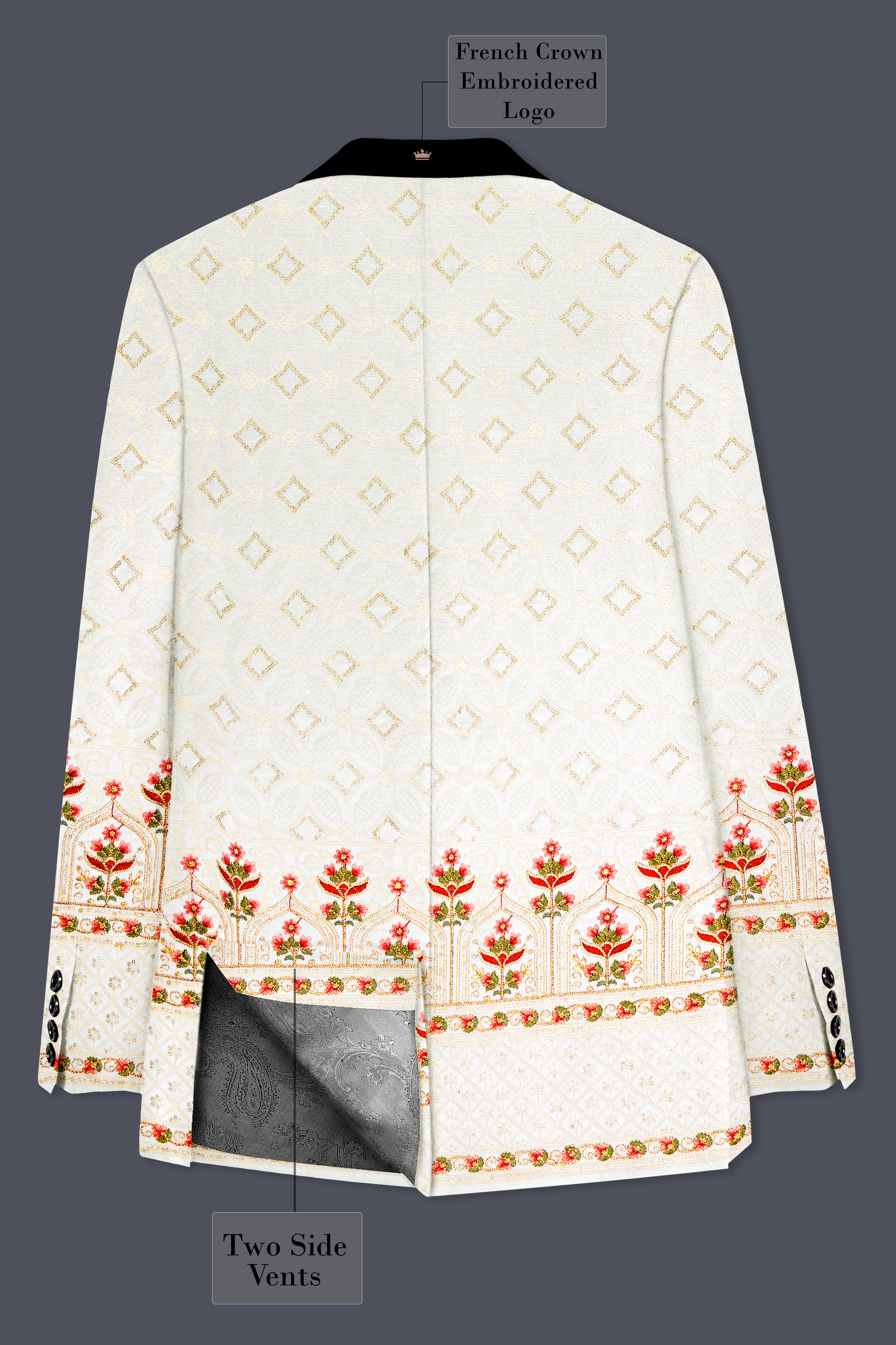 Off White And Sunset Pink Flower Multicolor Sequin and thread Embroidered Tuxedo Blazer