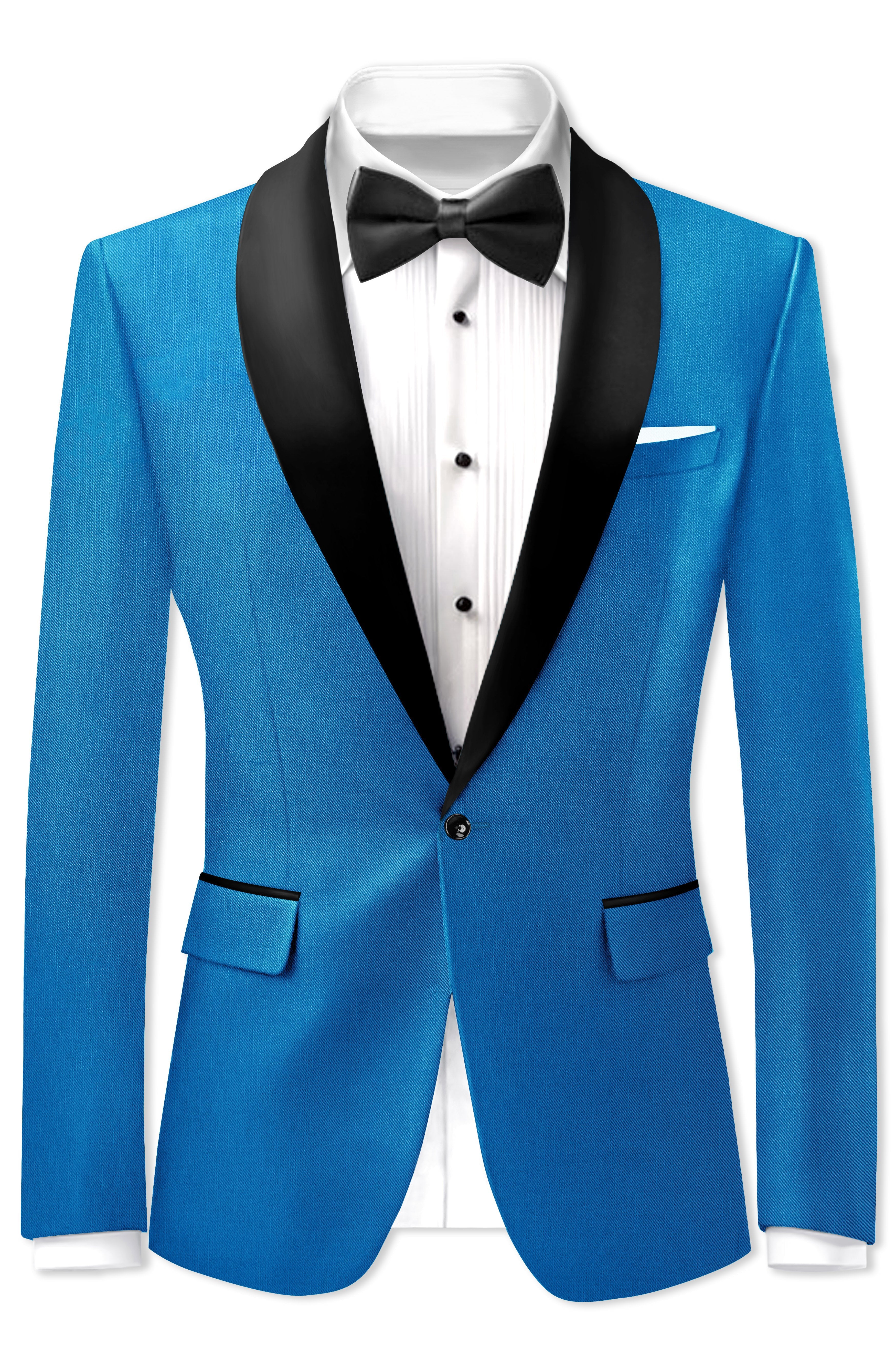 Azure-Venice Blue Wool Rich Tuxedo Slight Stretch Blazer