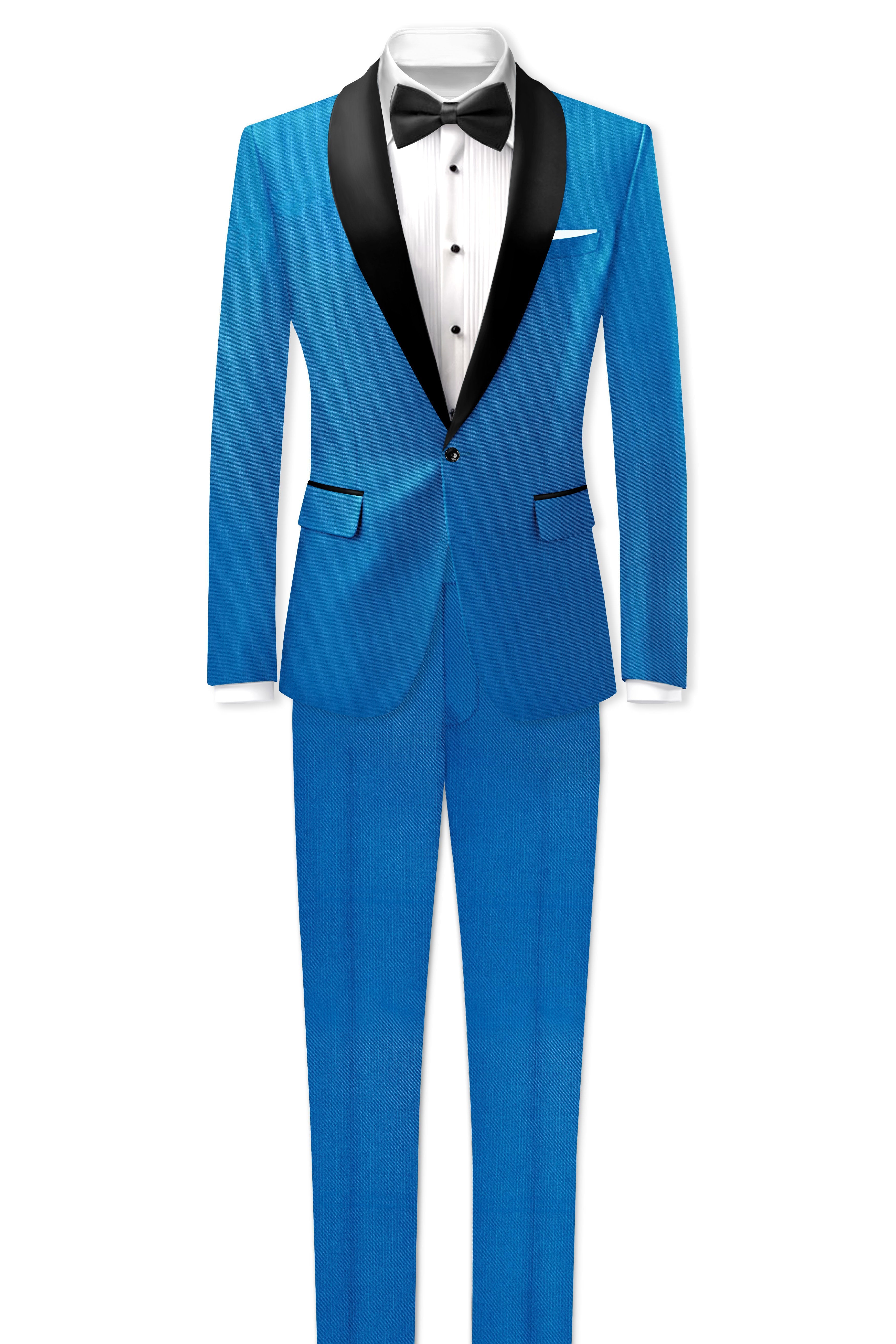 Azure-Venice Blue Solid Premium Wool Rich Tuxedo-Blazer for Men.