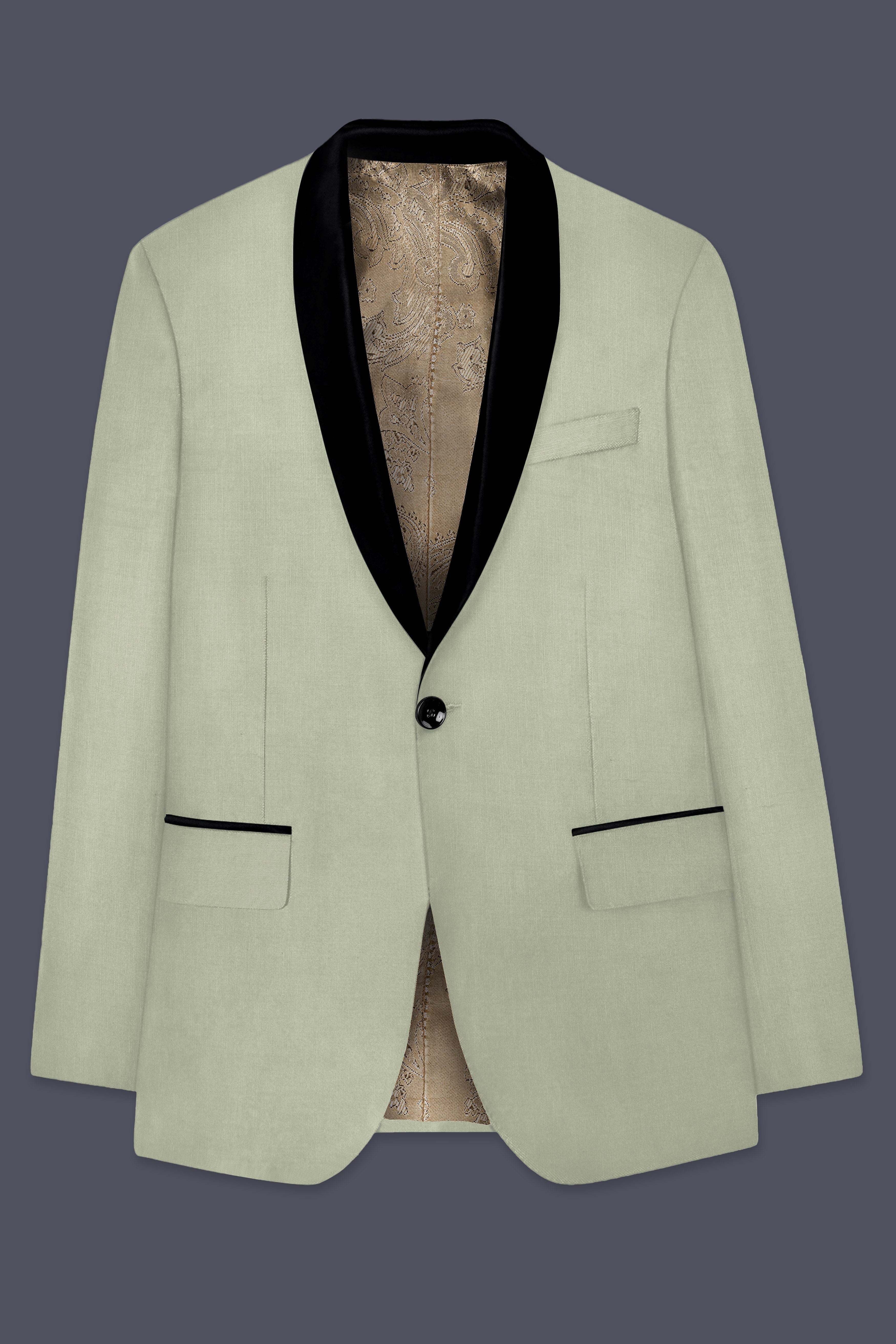 Lichen-Norway Green Wool Rich Slight Stretch Tuxedo Blazer