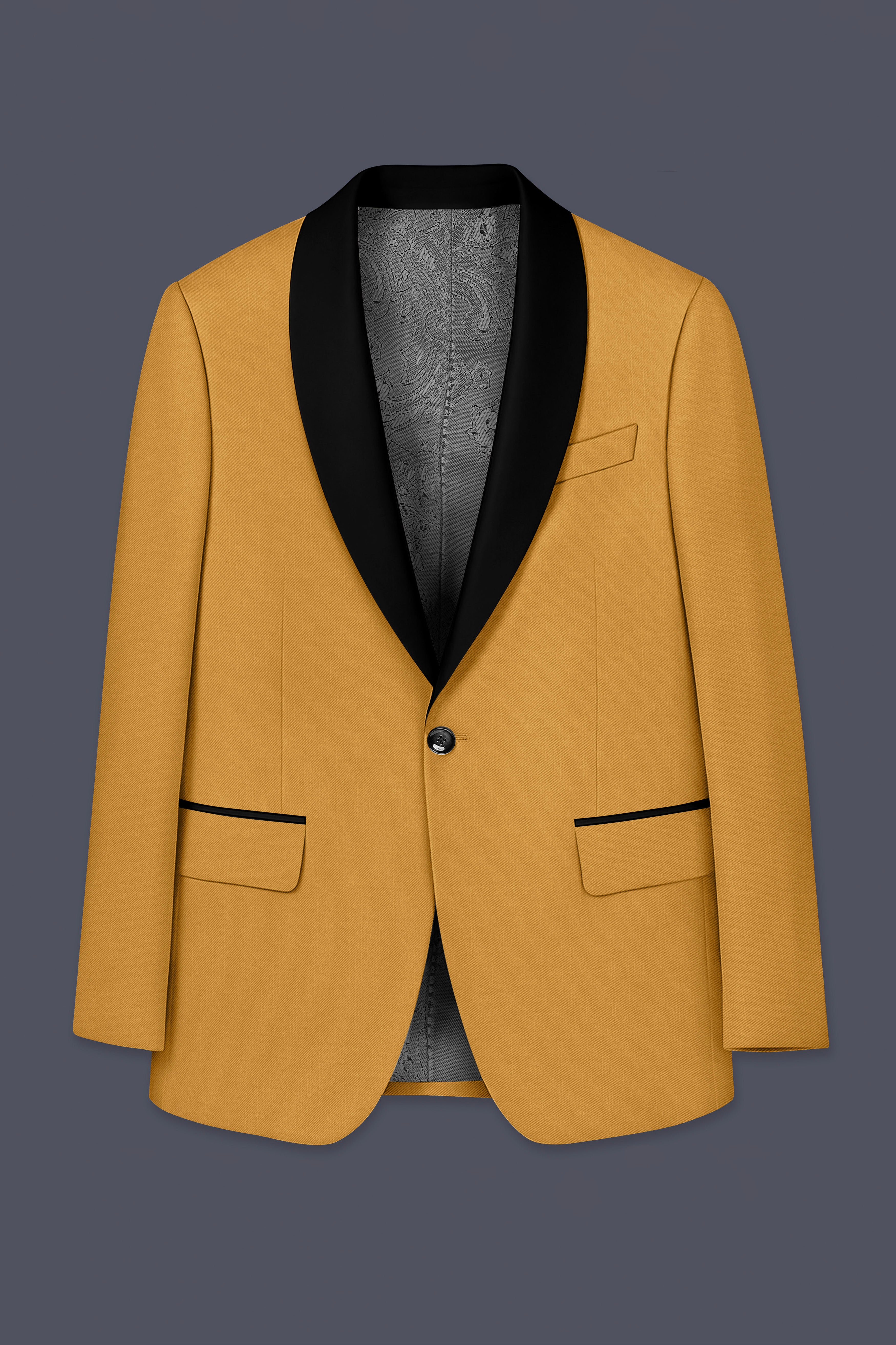Saffron-Harvest Yellow Wool Rich Tuxedo Slight Stretch Blazer