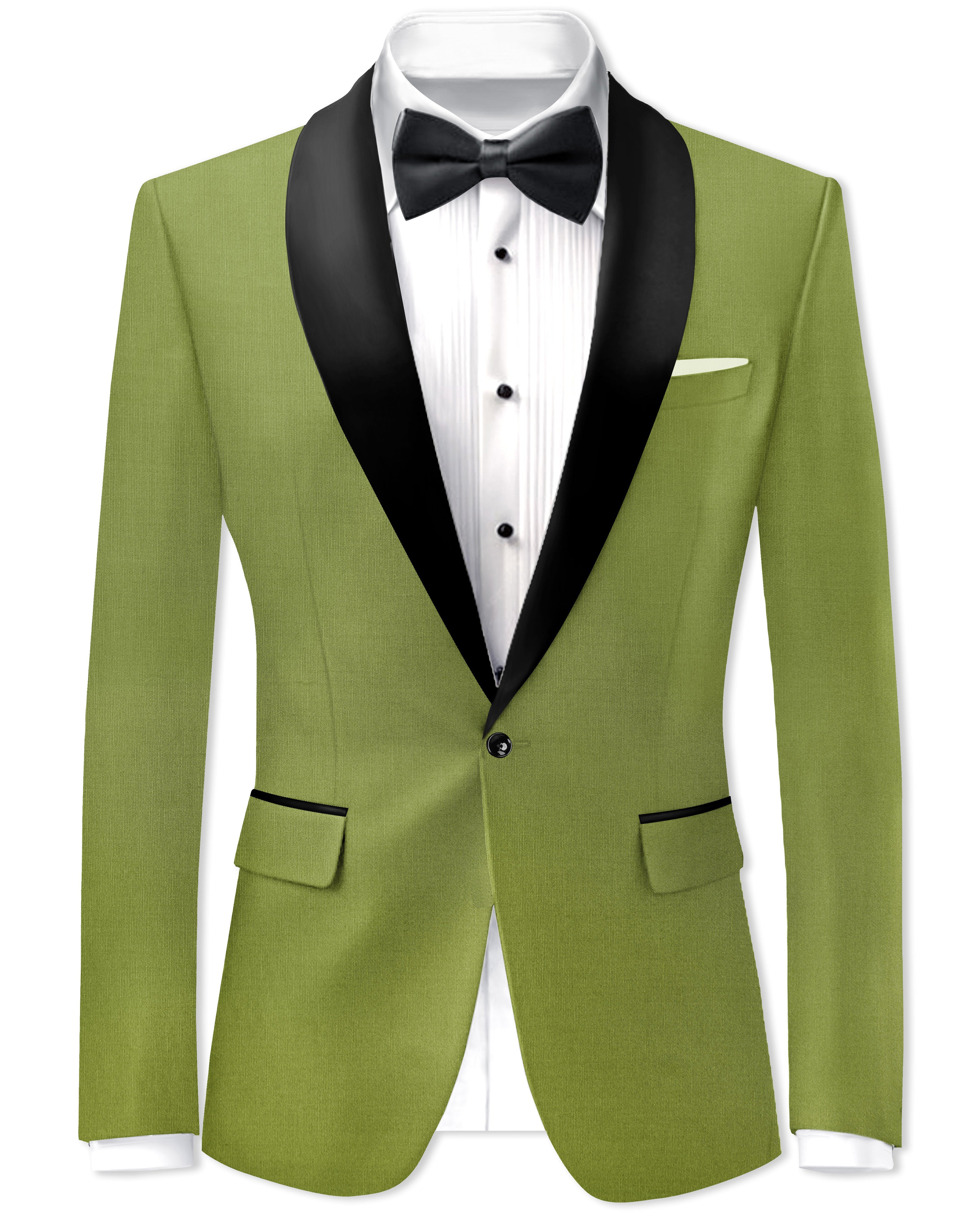Pistachio-Wasabi Green Wool Rich Tuxedo Slight Stretch Blazer