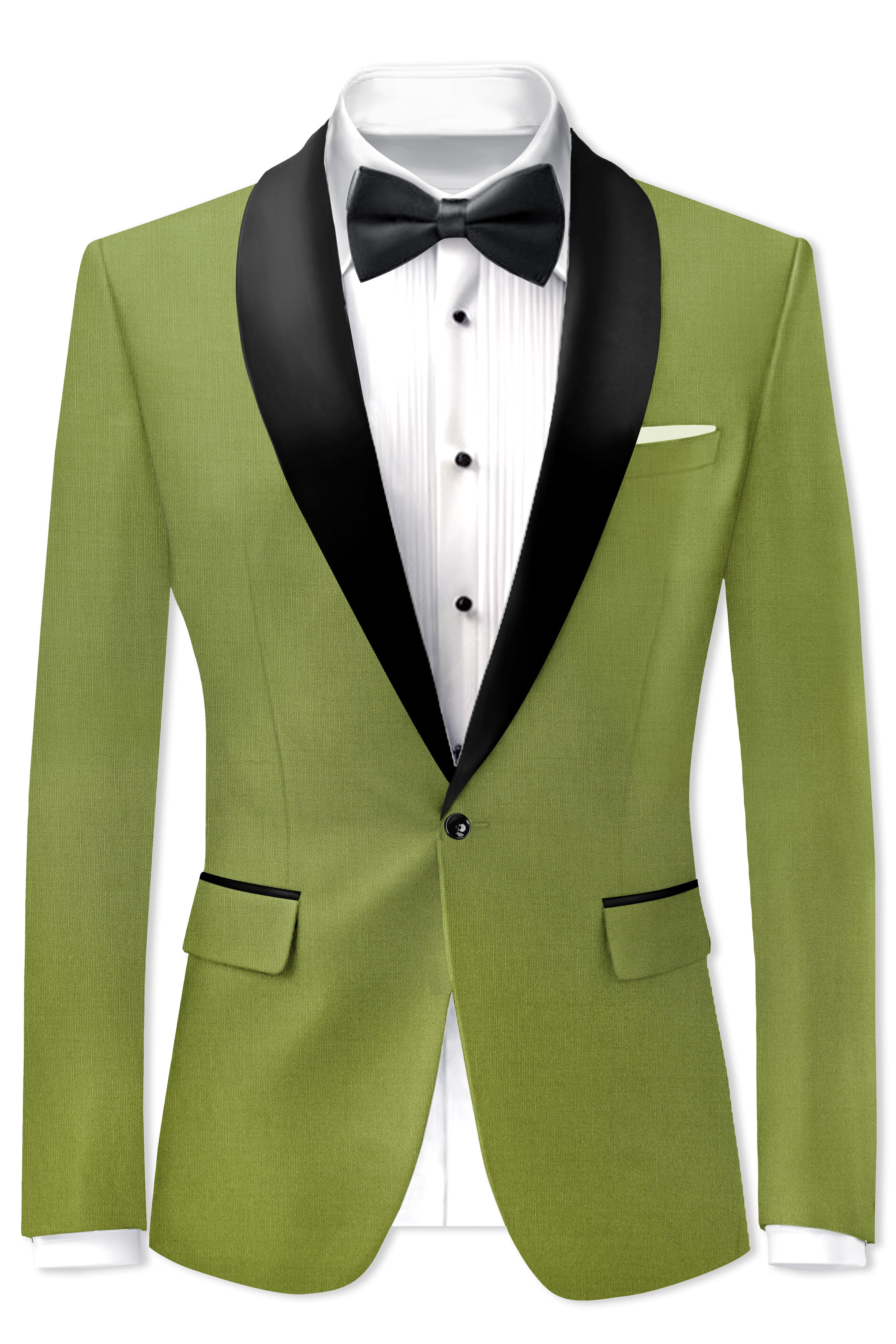 Pistachio-Wasabi Green Wool Rich Tuxedo Slight Stretch Blazer