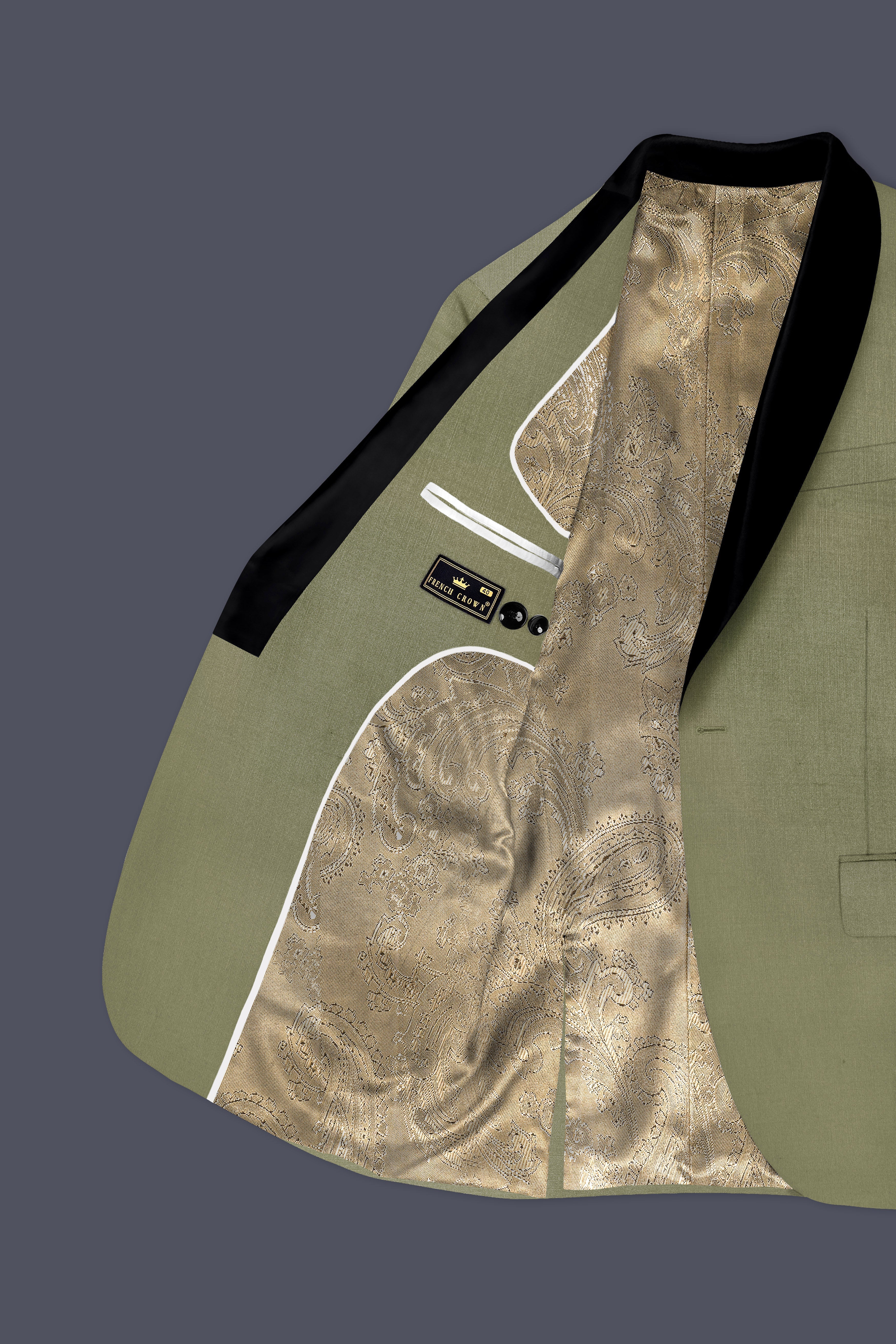 Citron-Lemon Grass Green Wool Rich Tuxedo Slight Stretch Blazer