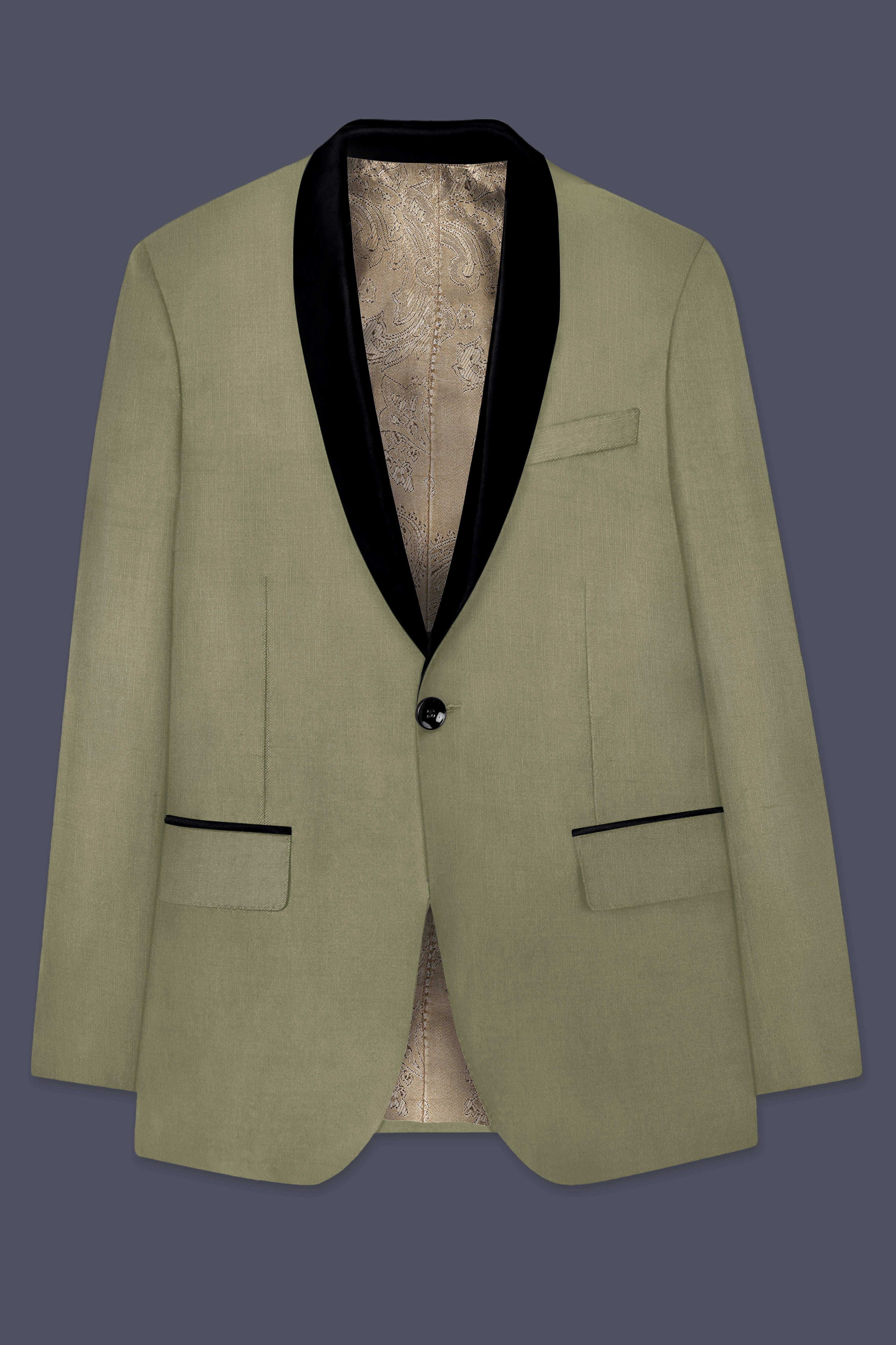 Citron-Lemon Grass Green Wool Rich Tuxedo Slight Stretch Blazer