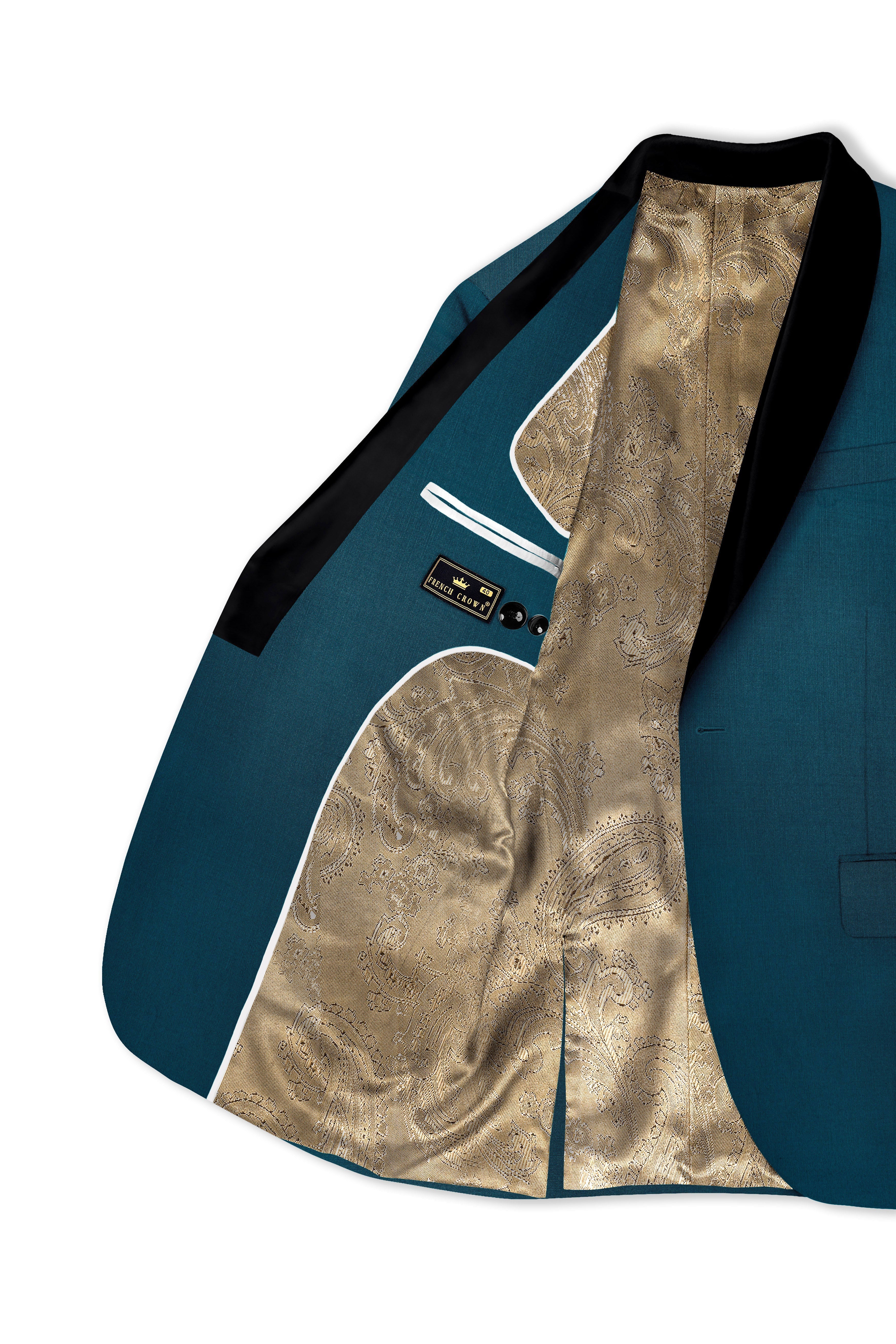Sapphire-Peacock Blue Wool Rich Tuxedo Slight Stretch Blazer