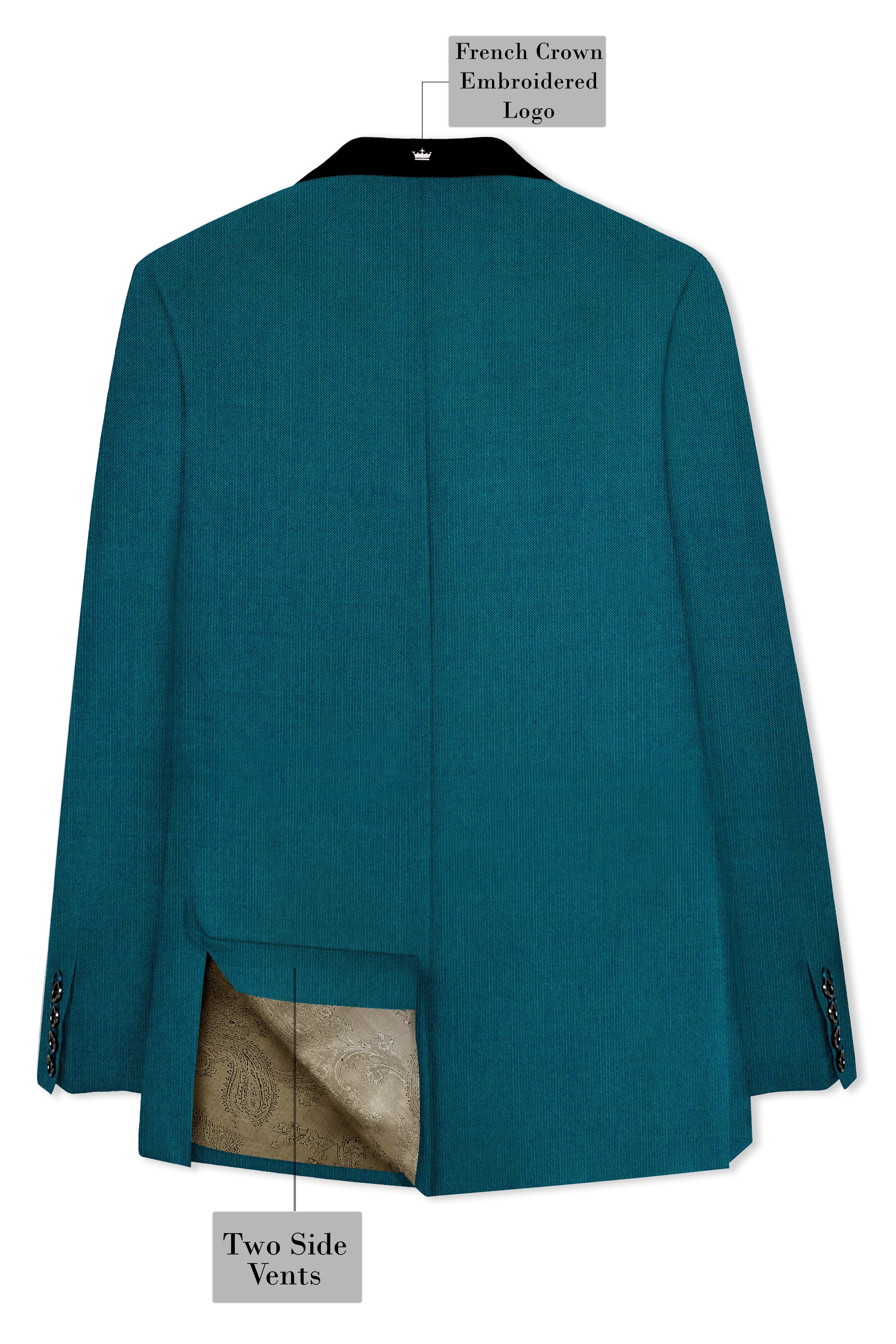 Sapphire-Peacock Blue Wool Rich Tuxedo Slight Stretch Blazer