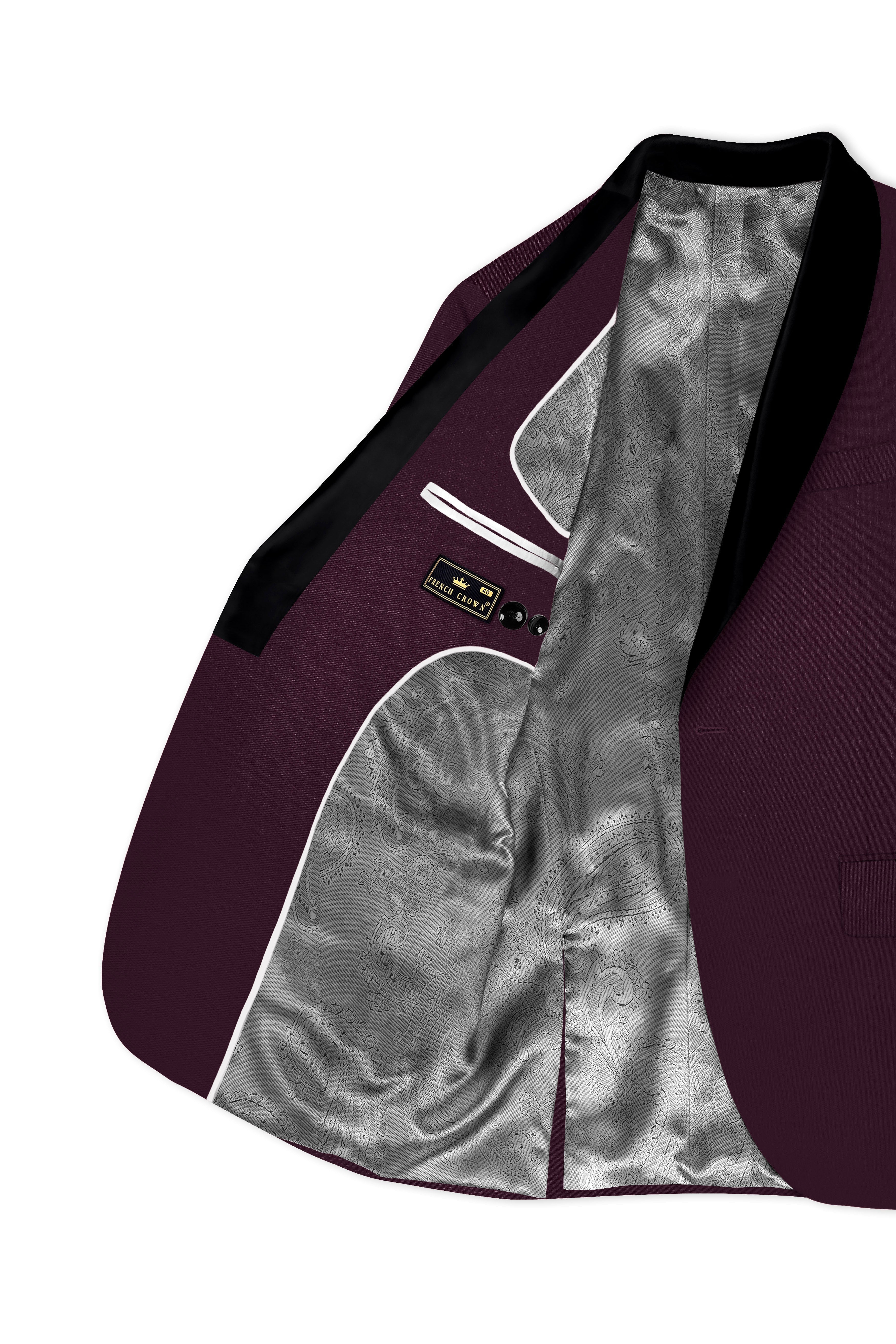 Merlot-Bistre Wine Maroon Wool Rich Tuxedo Slight Stretch Blazer