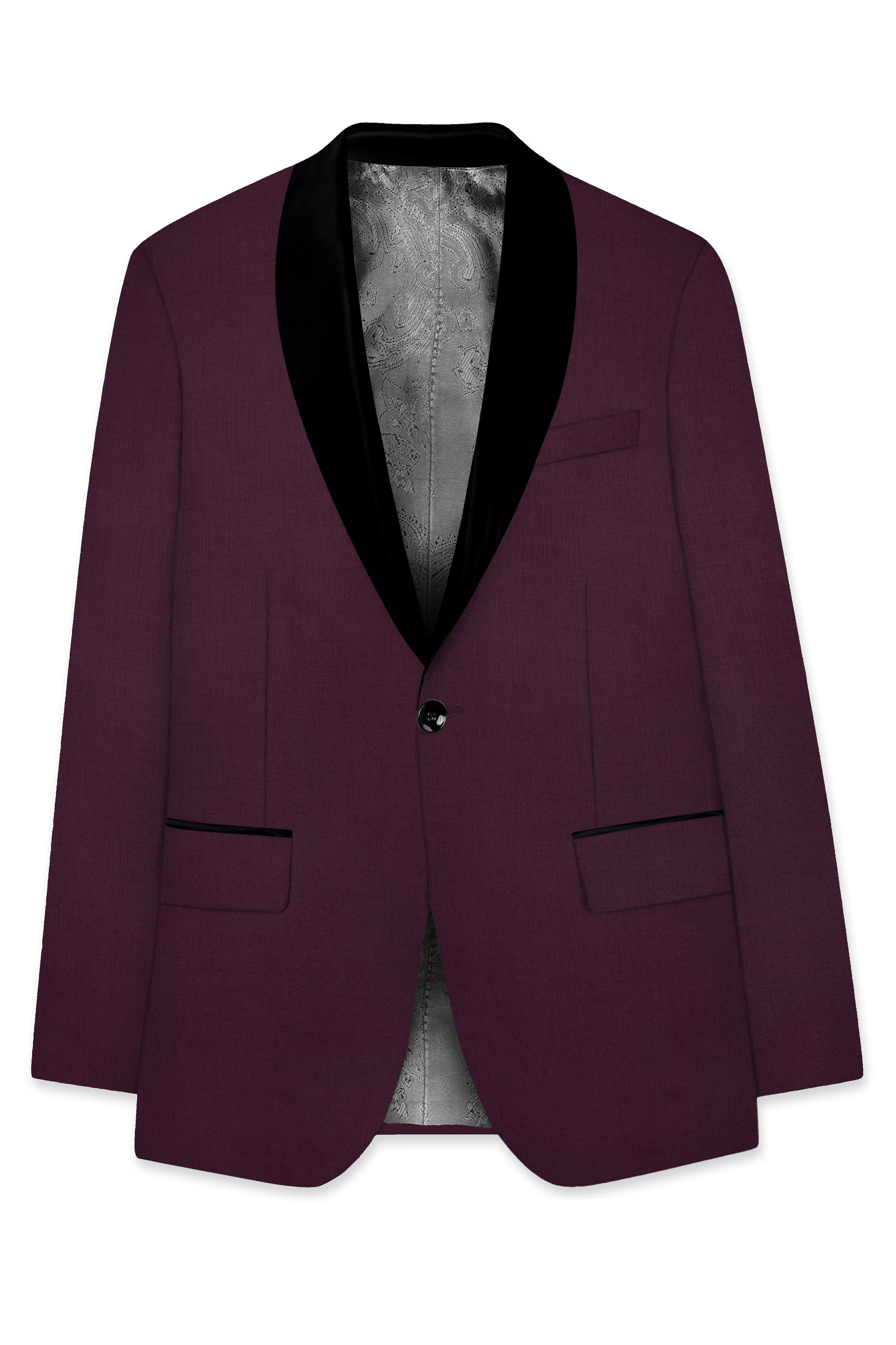 Merlot-Bistre Wine Maroon Wool Rich Tuxedo Slight Stretch Blazer