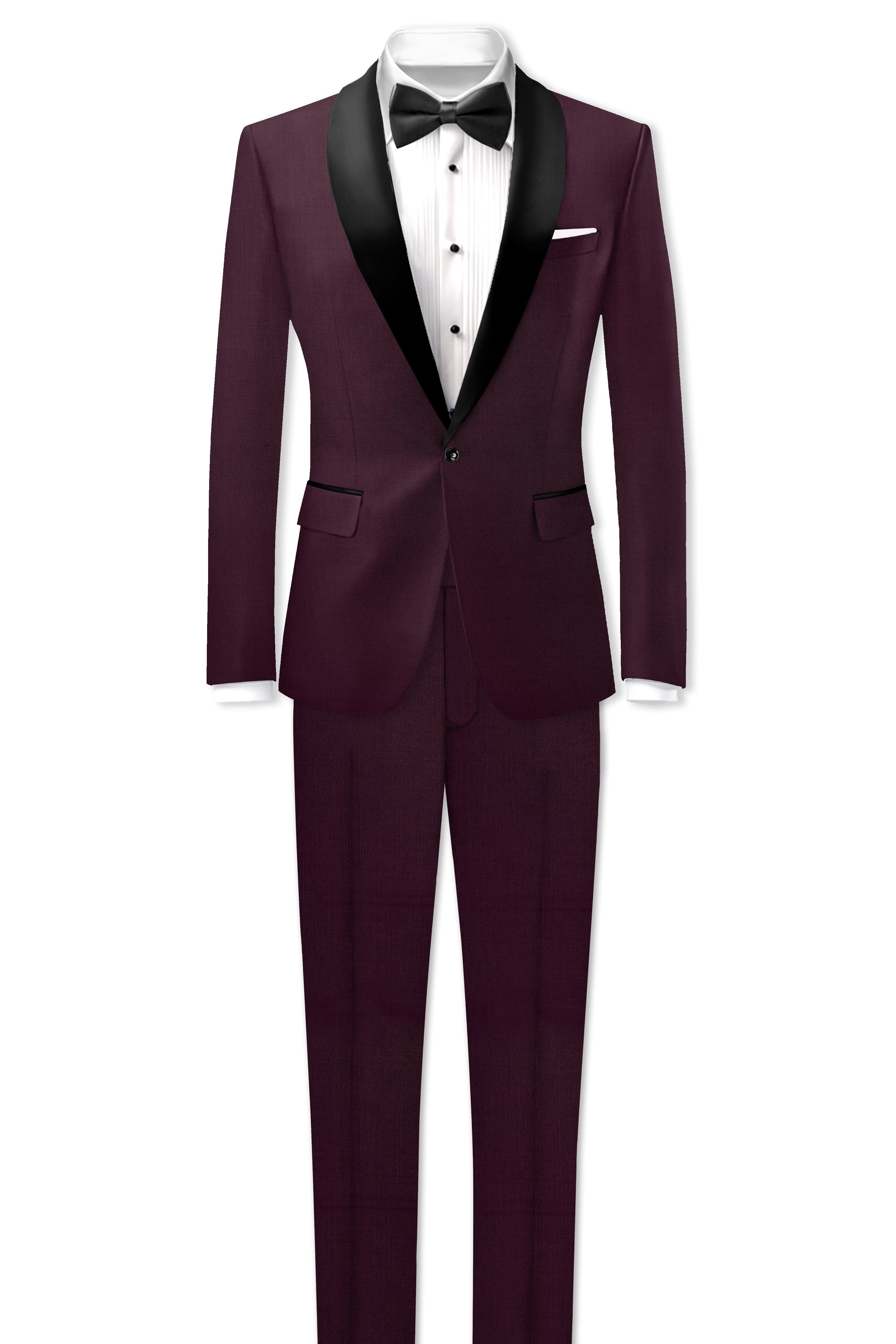 Merlot-Bistre Wine Maroon Wool Rich Tuxedo Slight Stretch Blazer