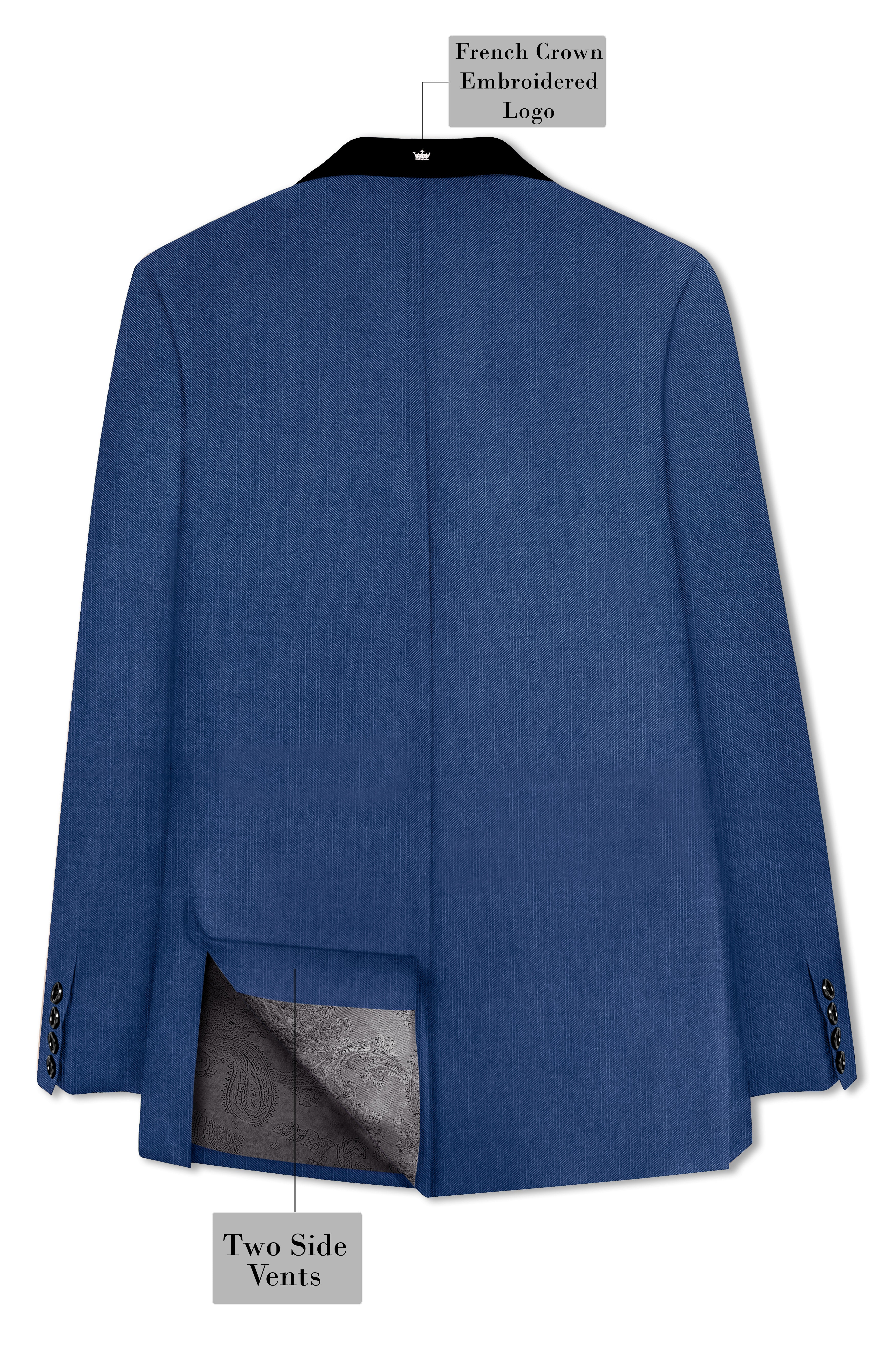 Marinoir-Cello Blue Wool Rich Tuxedo Stretchable Traveler Blazer