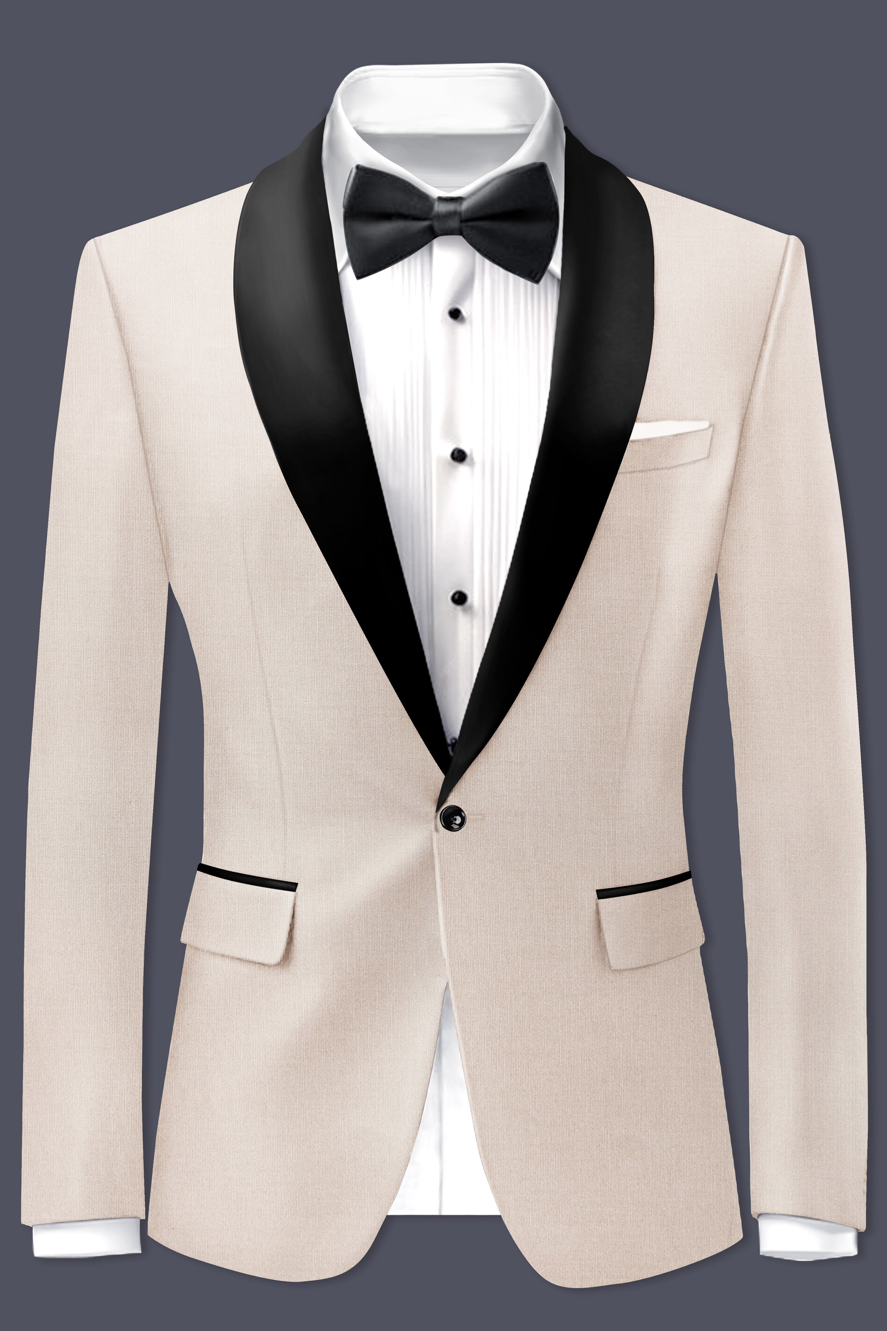 Velivon-Bizarre Cream Wool Rich Tuxedo Slight Stretch Blazer