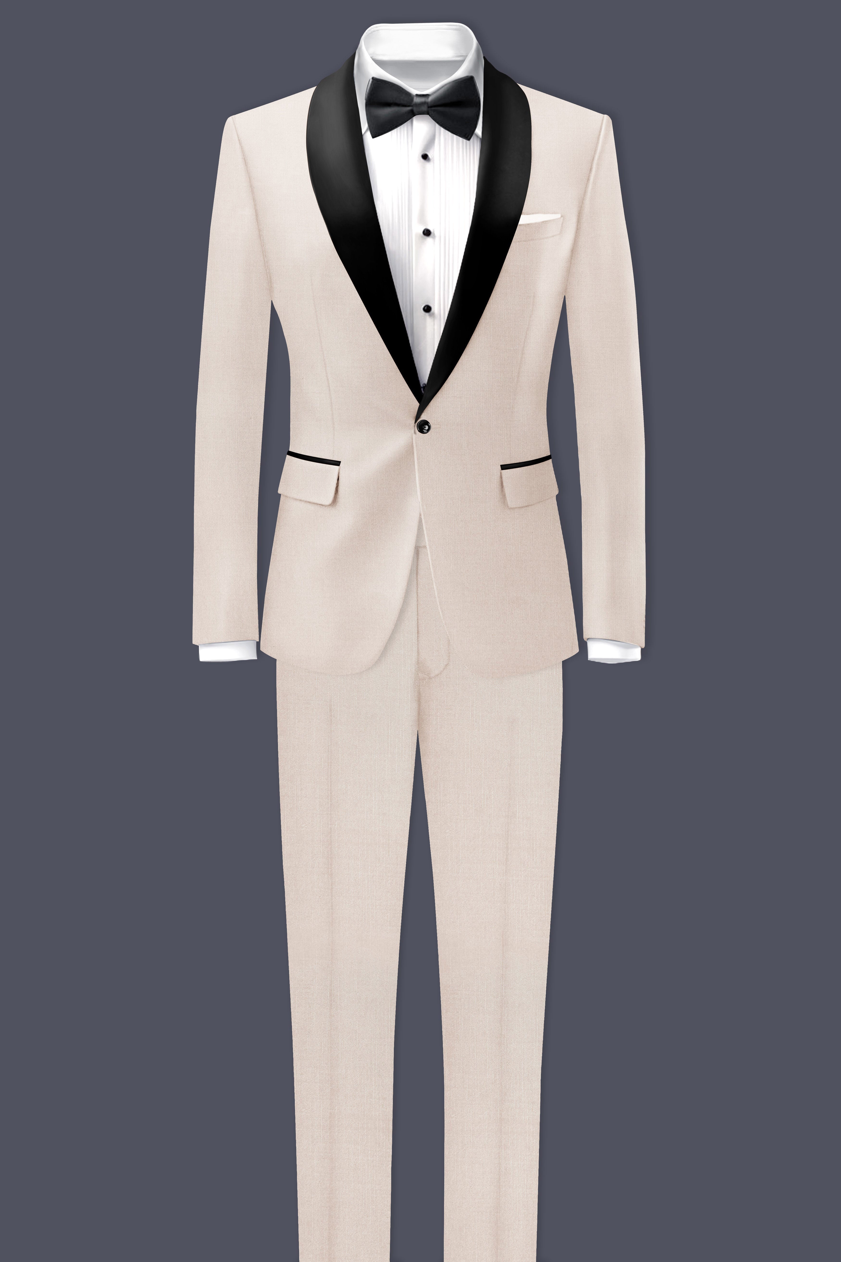 Velivon-Bizarre Cream Wool Rich Tuxedo Slight Stretch Blazer
