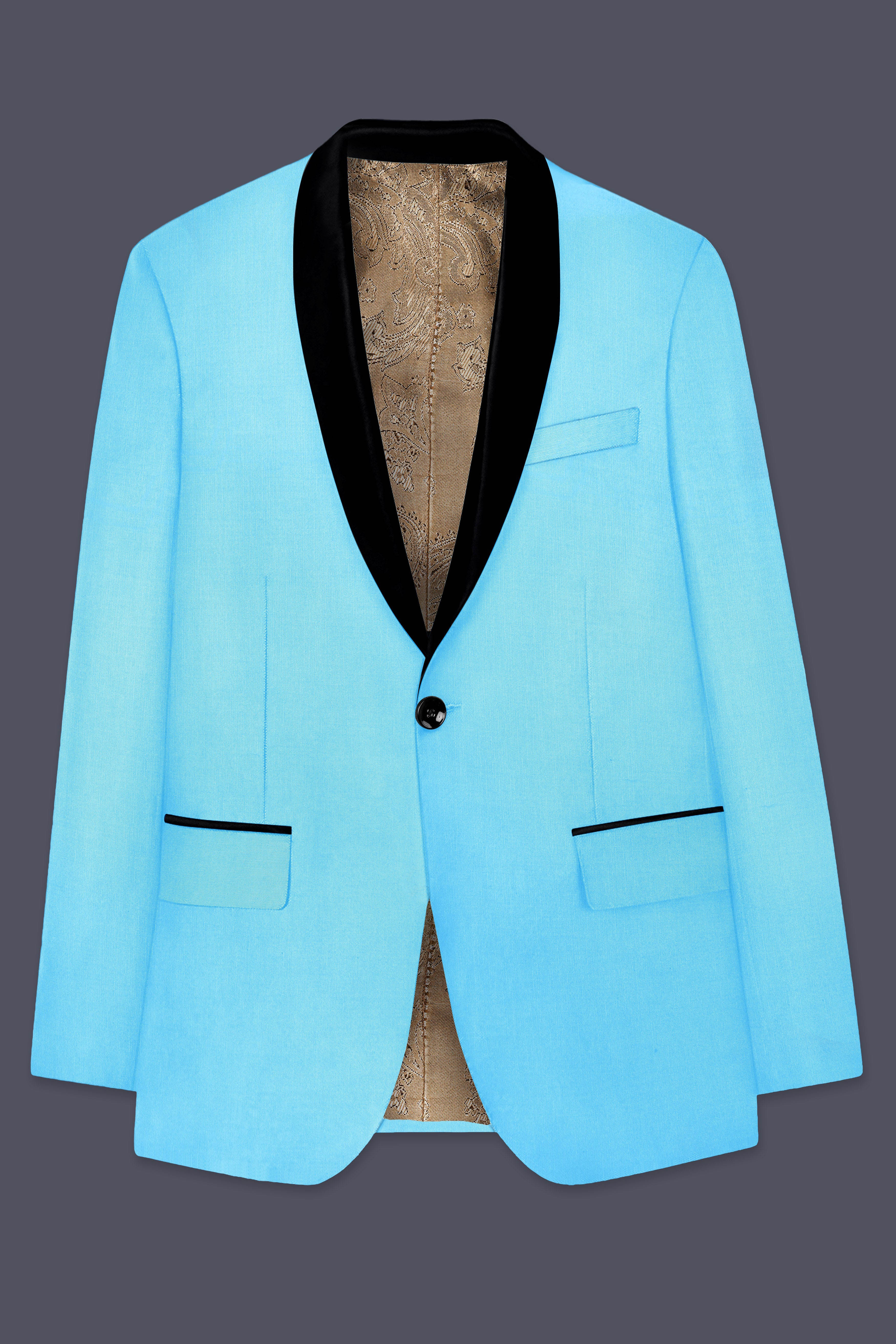 Iceland-Aquamarine Blue Wool Rich Tuxedo Slight Stretch Blazer