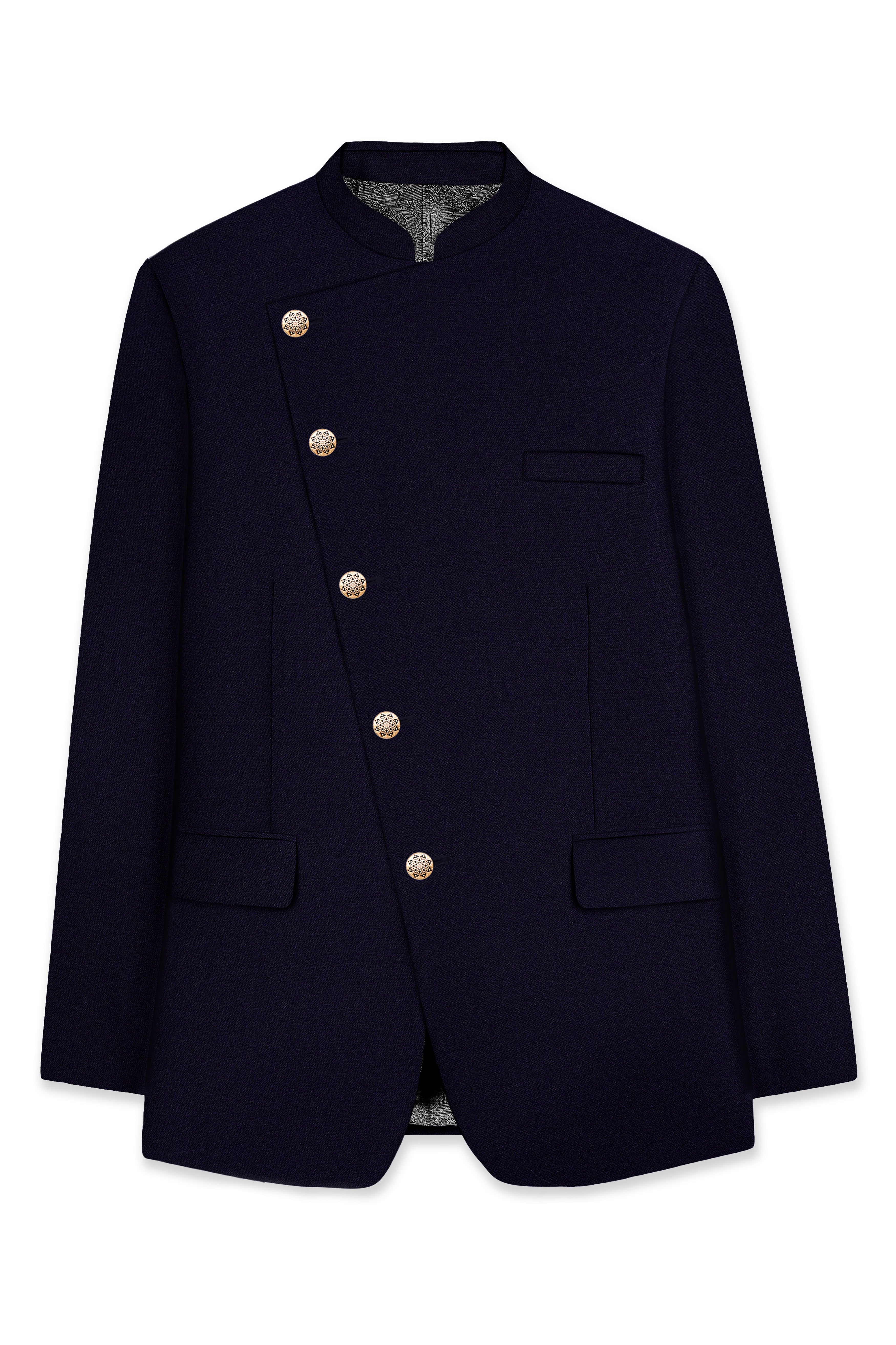 Vistaro-Korean Blue (The Best Blue We Have) Wool Rich Cross Placket Bandhgala Stretchable traveler Blazer