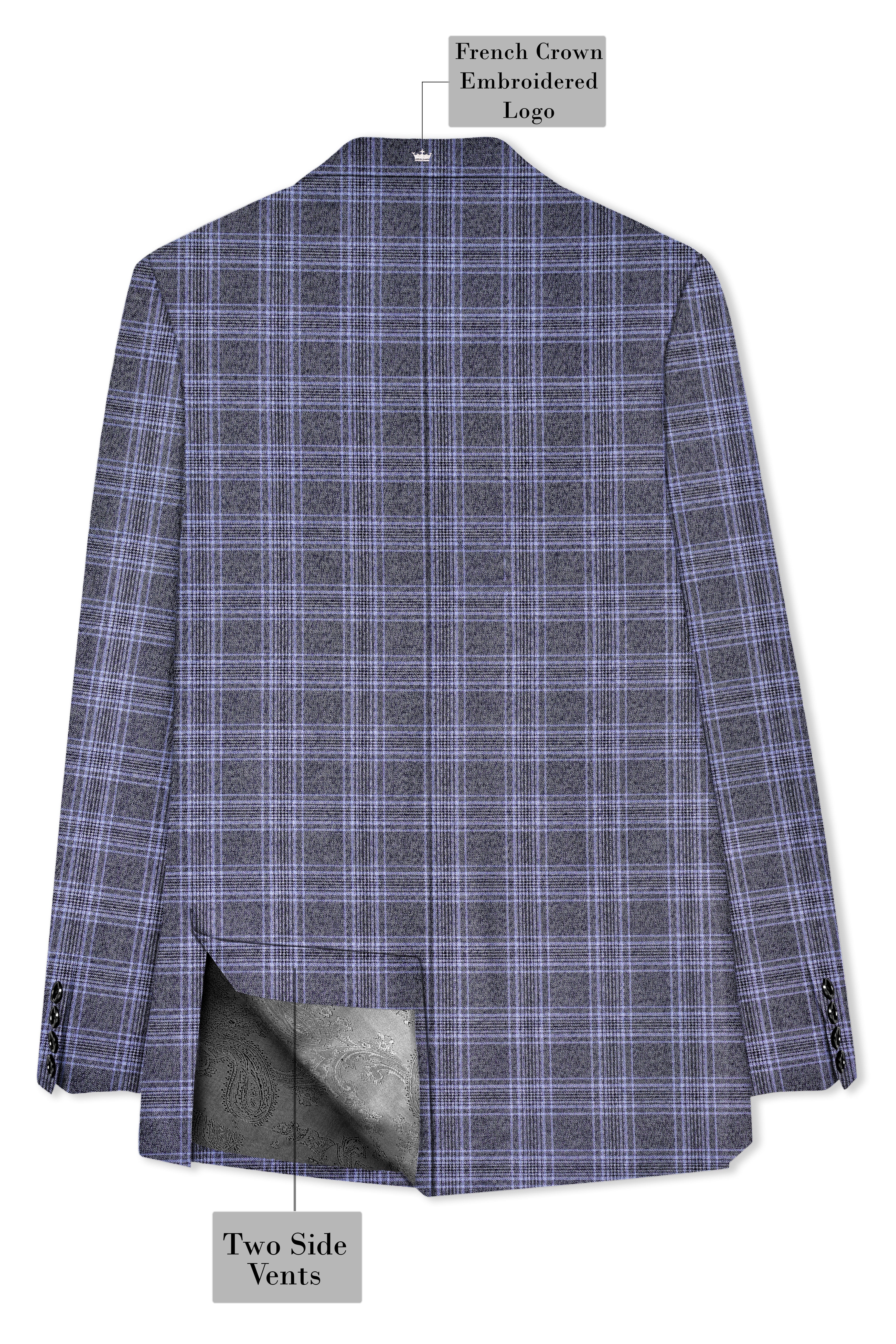 Casphin-Dolphin And Casper Blue Plaid Wool Rich Peck Lepal Single Breasted Blazer