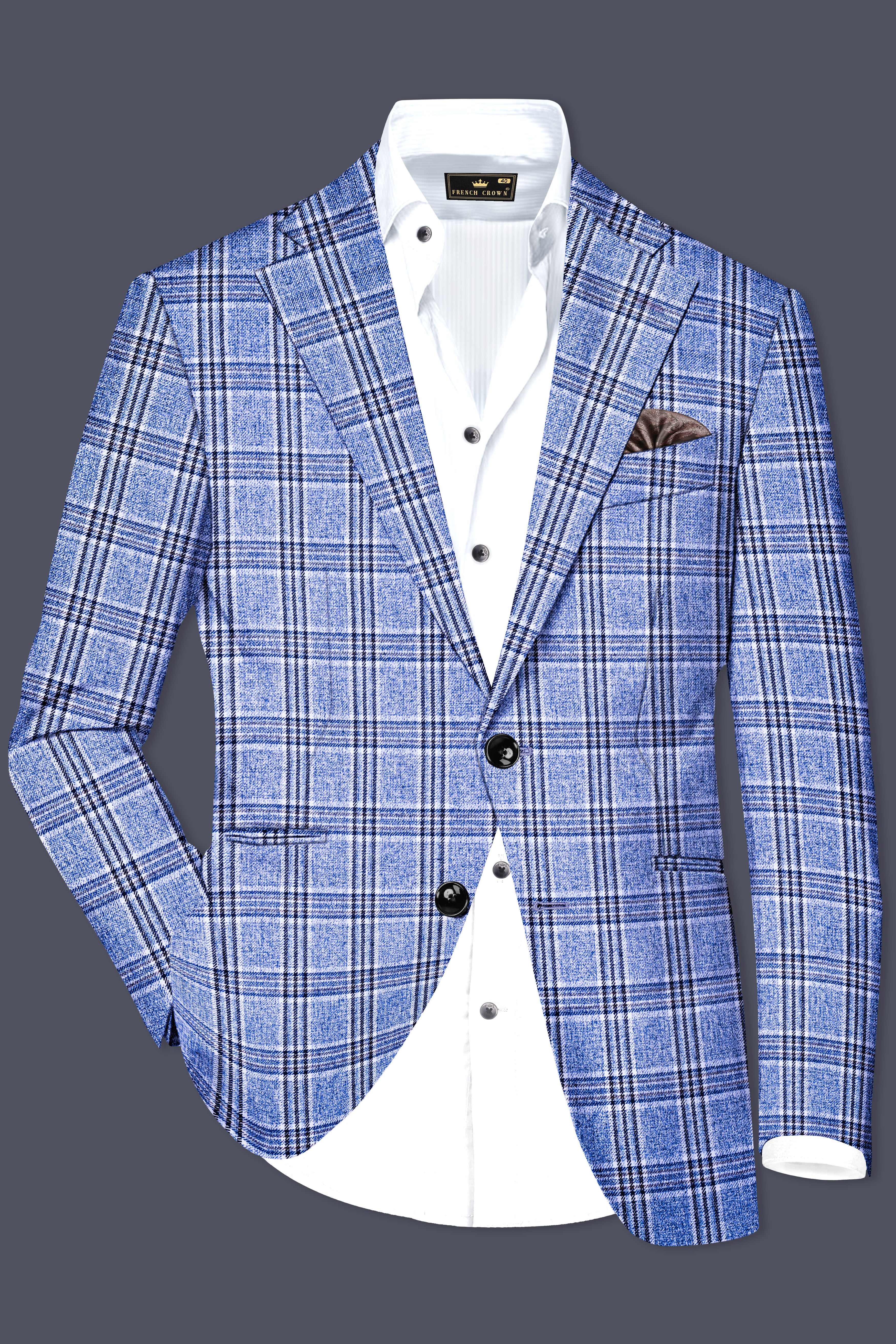 Ceriste-Bayoux Blue Plaid Wool Rich Single Breasted Blazer