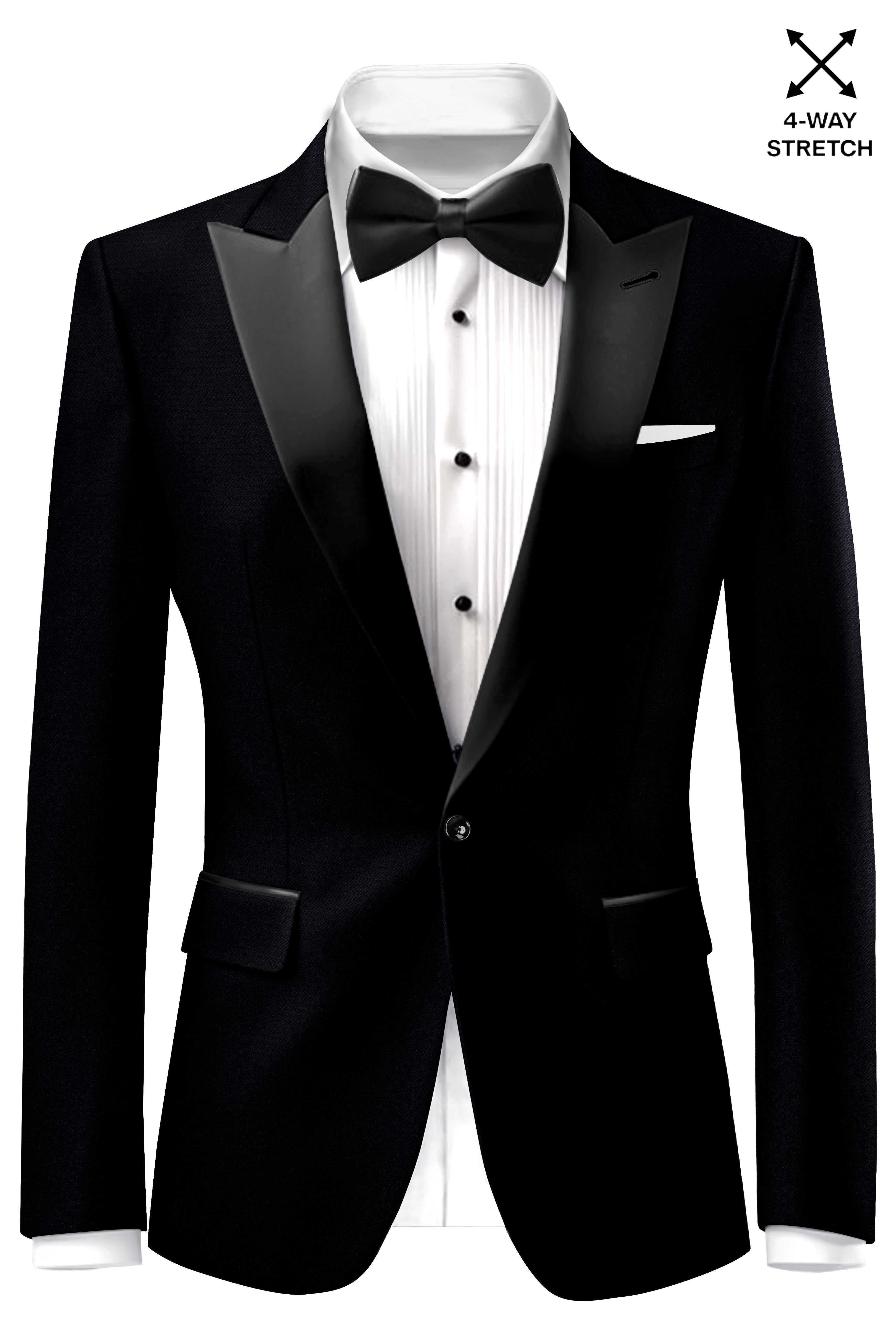 Noirex-Korean Black (The Best Black We Have) Wool Rich Peak Lapel Tuxedo Slight Stretch Blazer