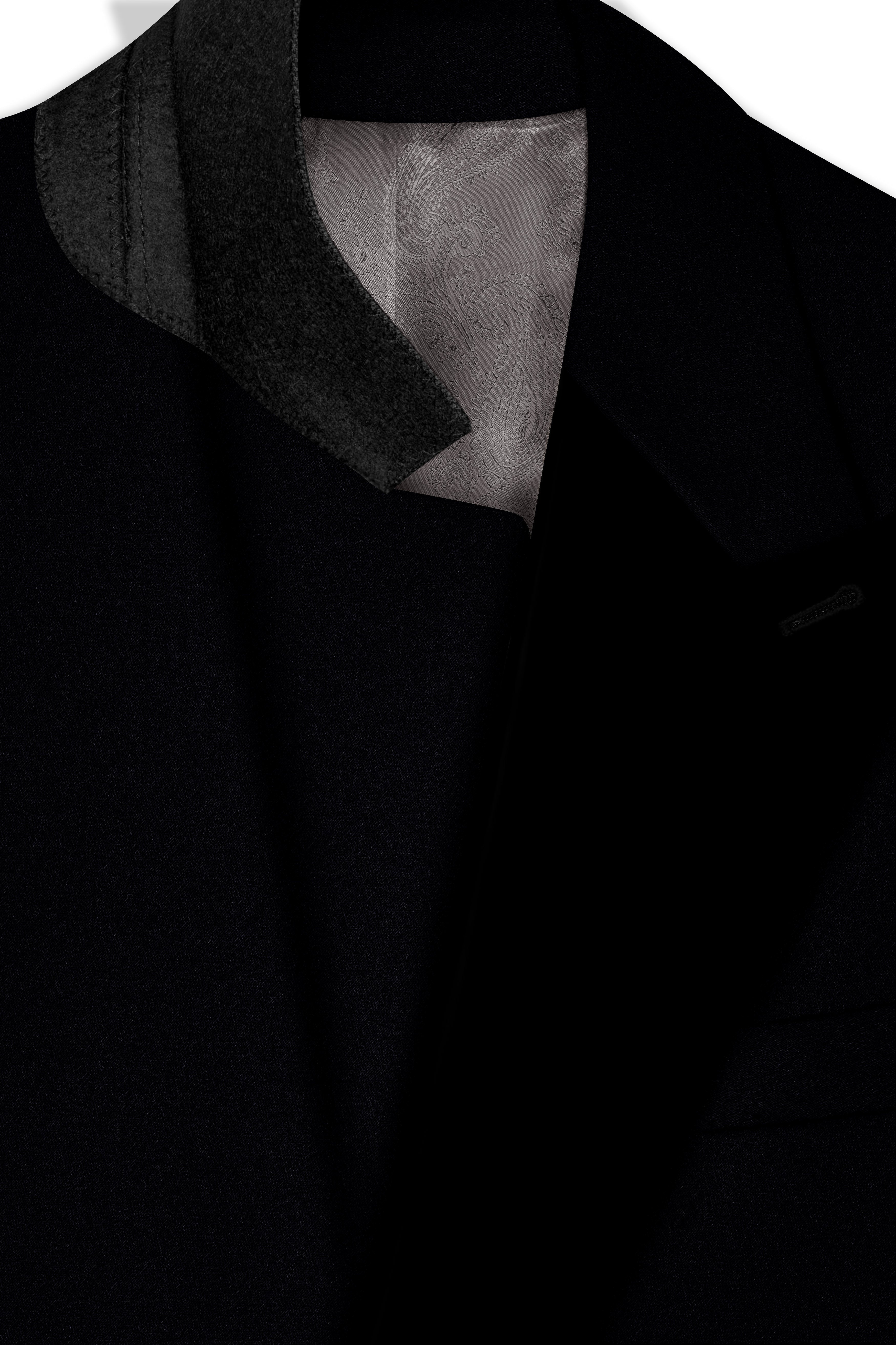 Noirex-Korean Black (The Best Black We Have) Wool Rich Peak Lapel Tuxedo Slight Stretch Blazer