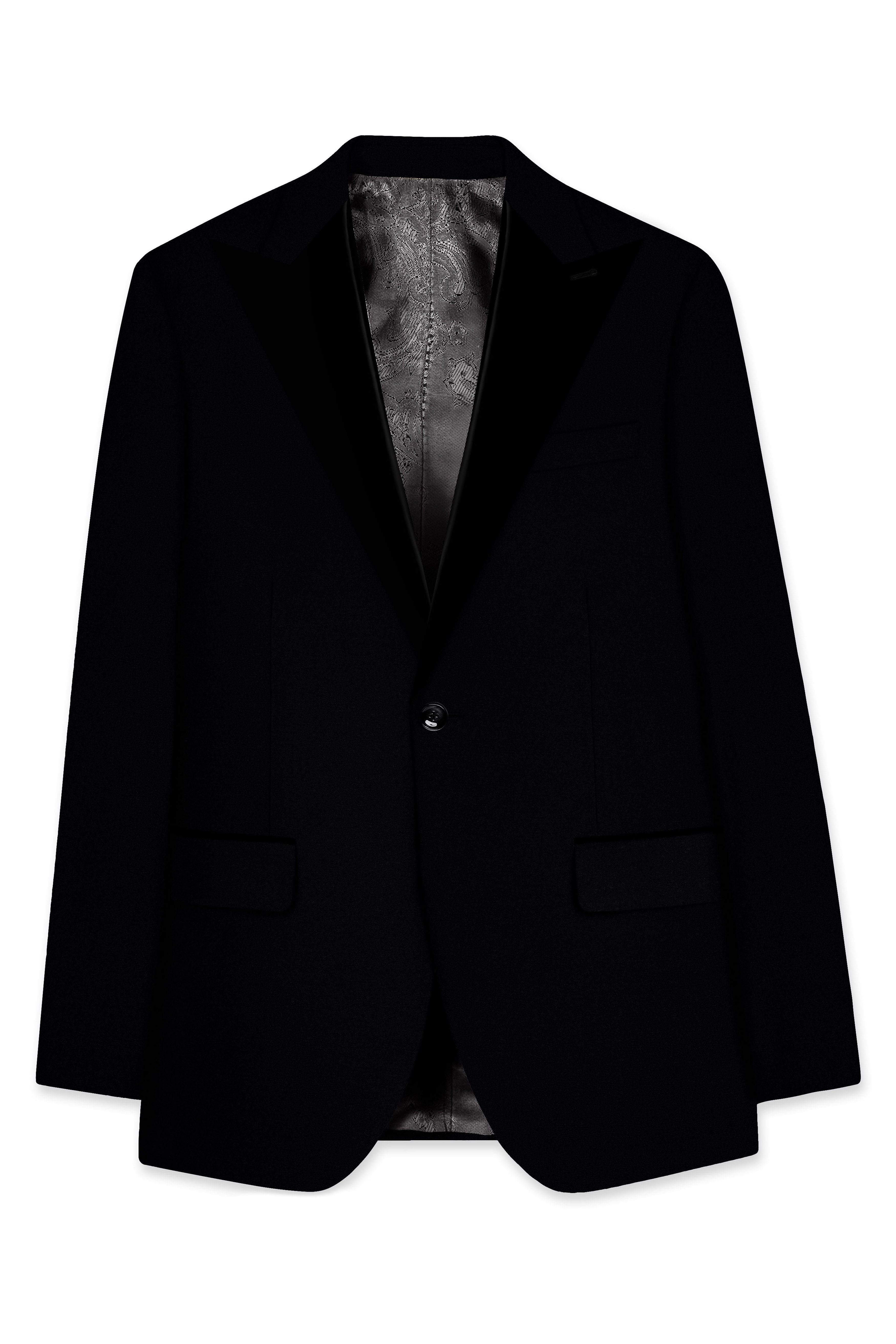 Noirex-Korean Black (The Best Black We Have) Wool Rich Peak Lapel Tuxedo Slight Stretch Blazer