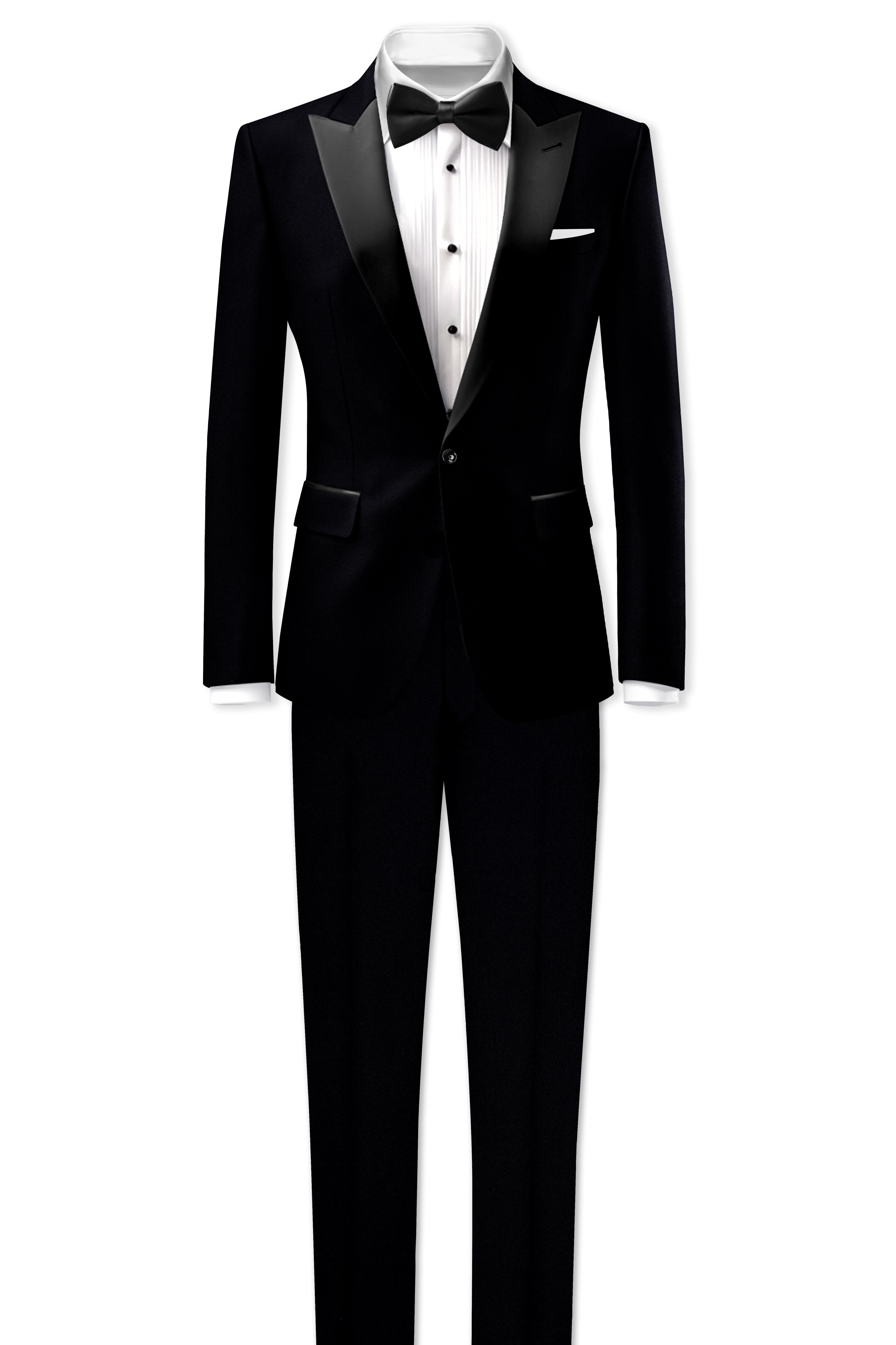 Noirex-Korean Black (The Best Black We Have) Wool Rich Peak Lapel Tuxedo Slight Stretch Blazer