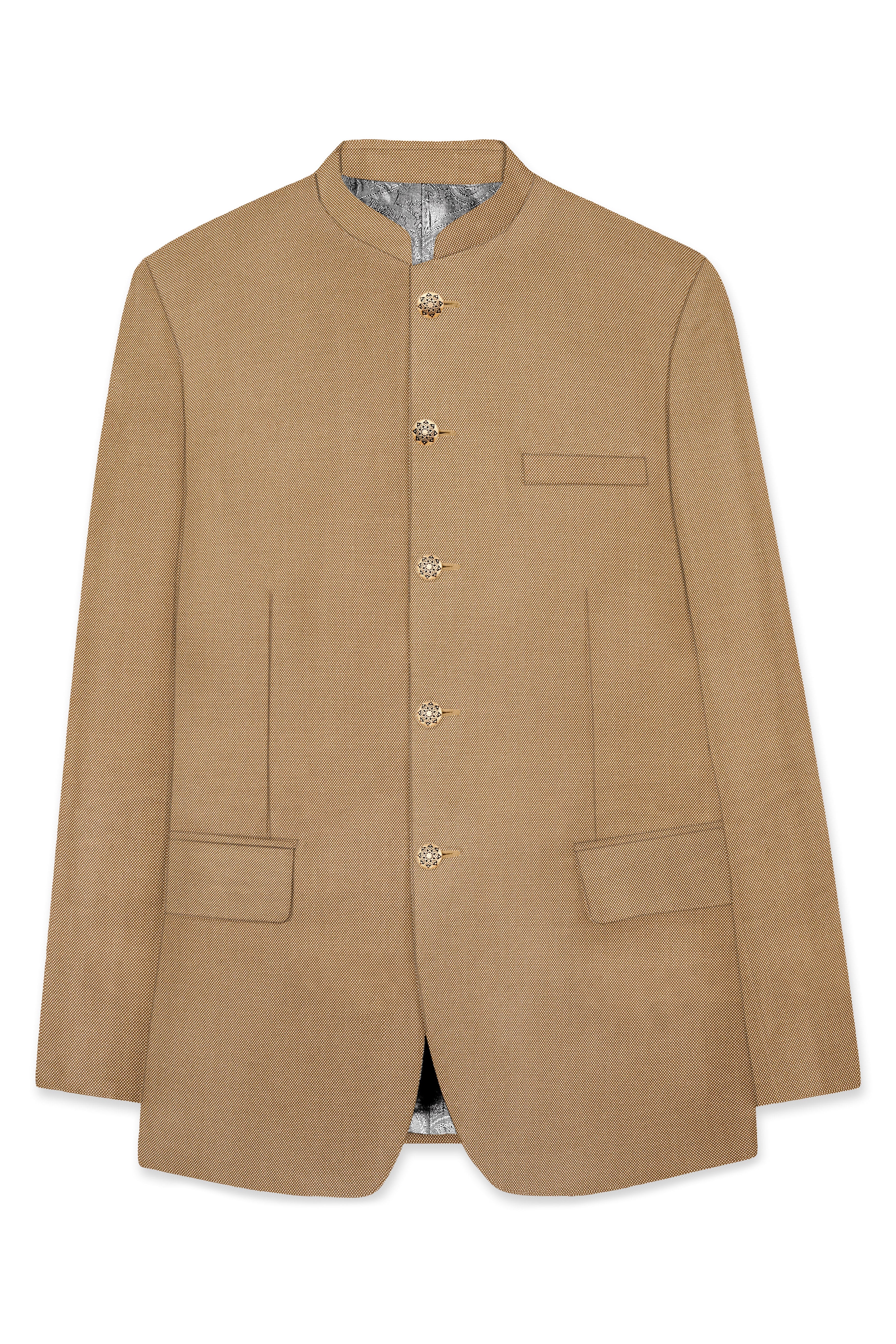 Aurenzo-Muesli Brown Textured Wool Rich Bandhgala Blazer