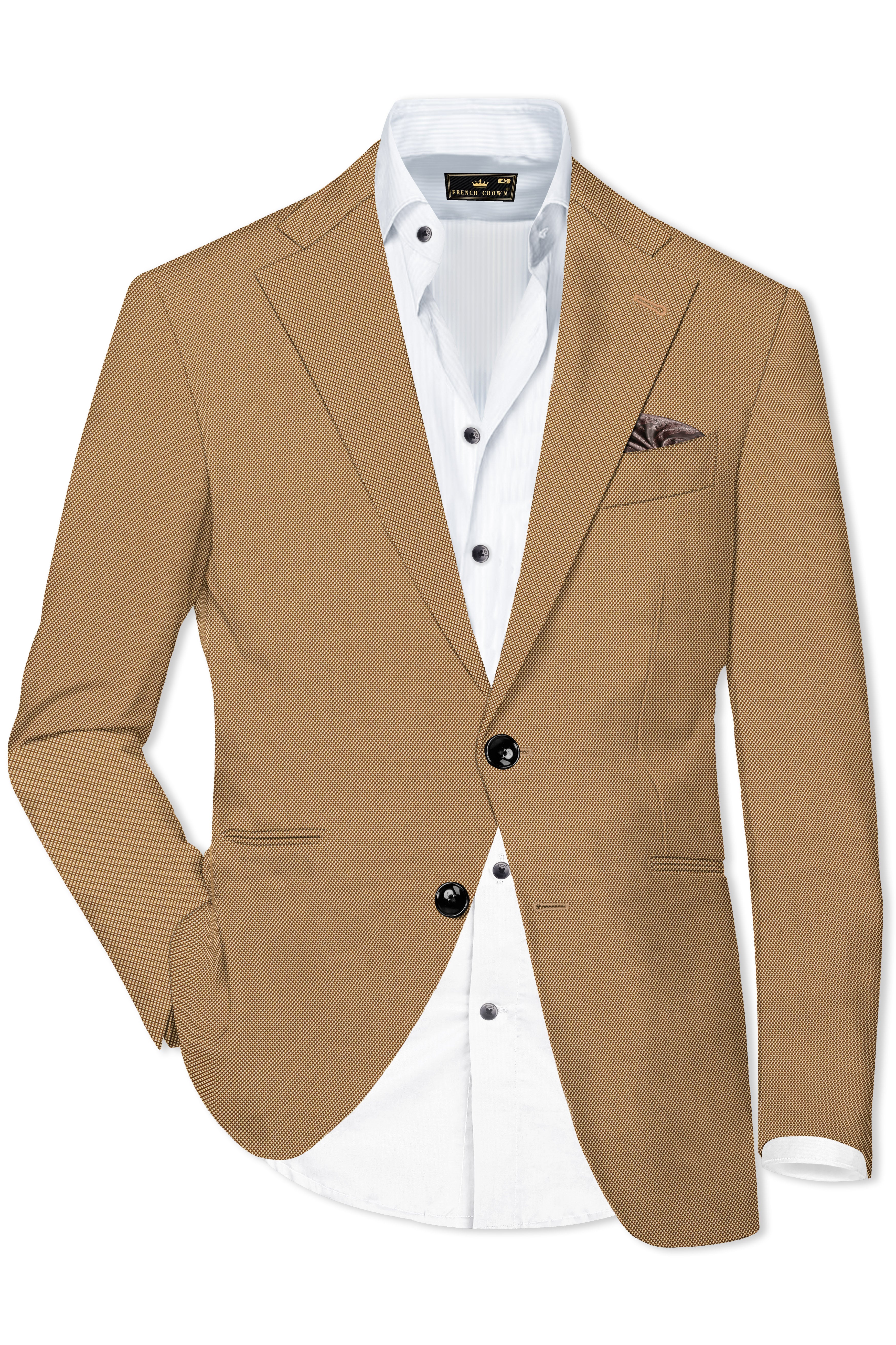 Aurenzo-Muesli Brown Textured Wool Rich Single Breasted Blazer