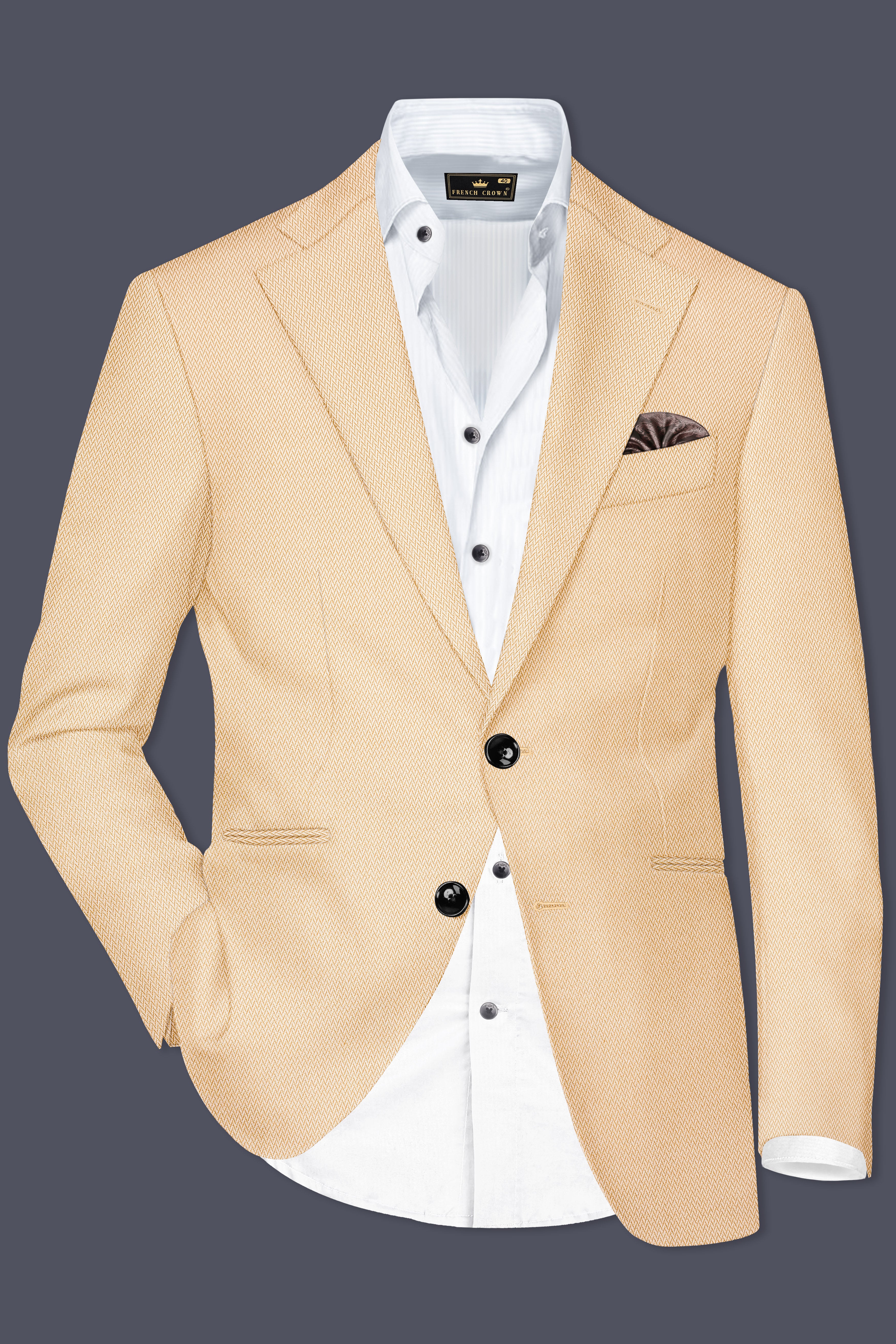 Zeyra-Maize Chevron Cream Textured Single Breasted Blazer