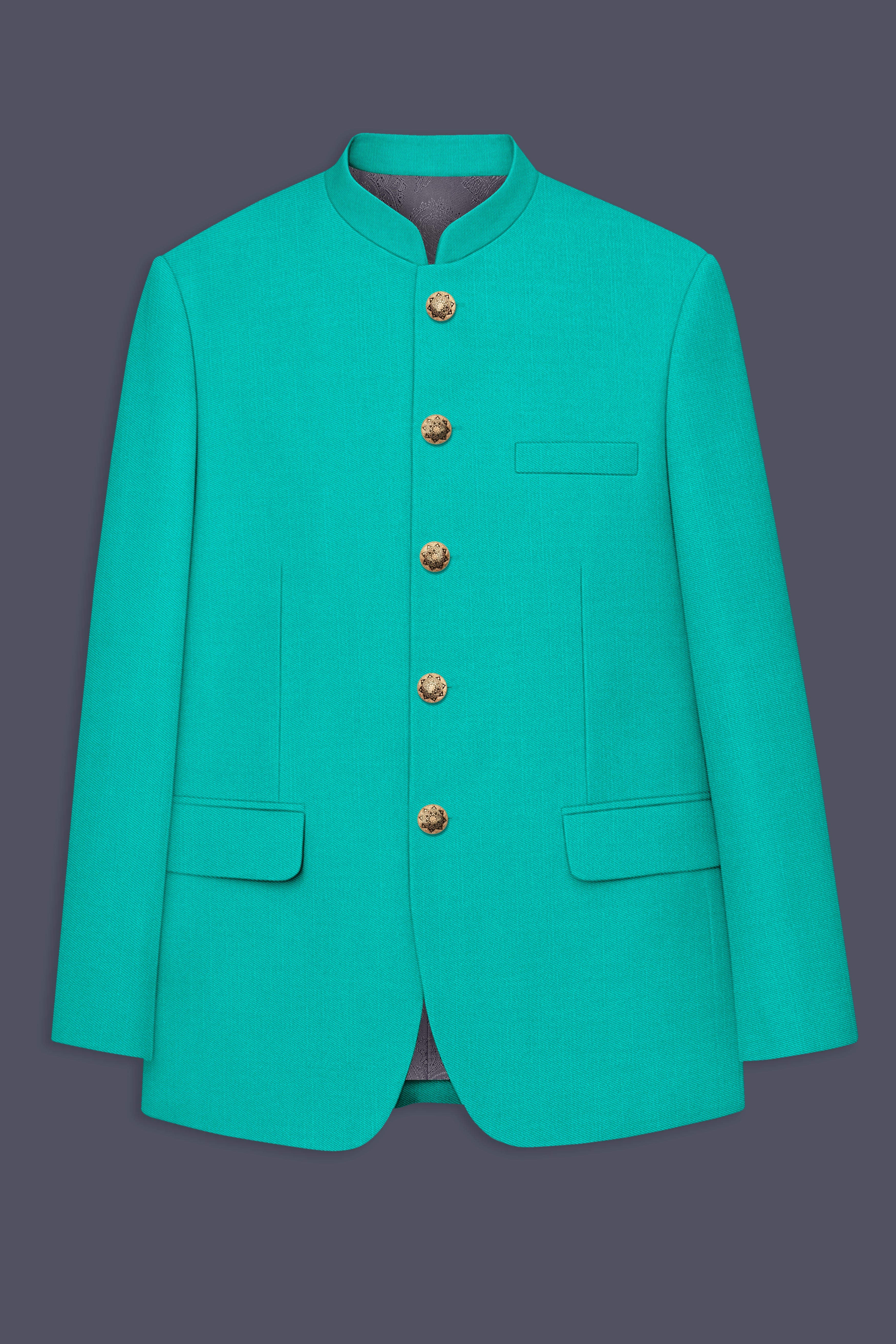 Aegir-Viking Blue Wool Rich Bandhgala Slight Stretch Blazer