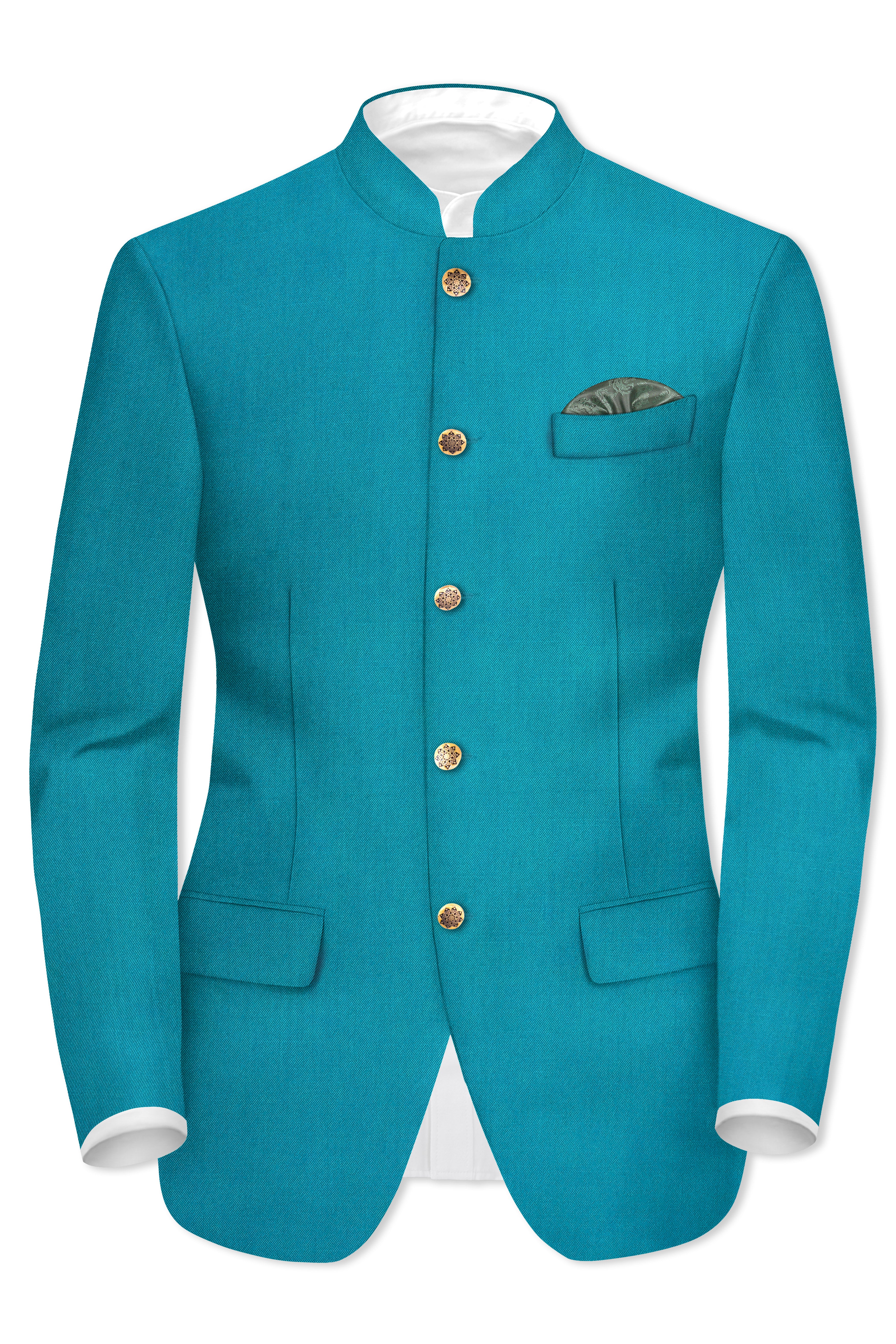 Zephir-Surfie Green Wool Rich Bandhgala Stretchable Traveler Blazer