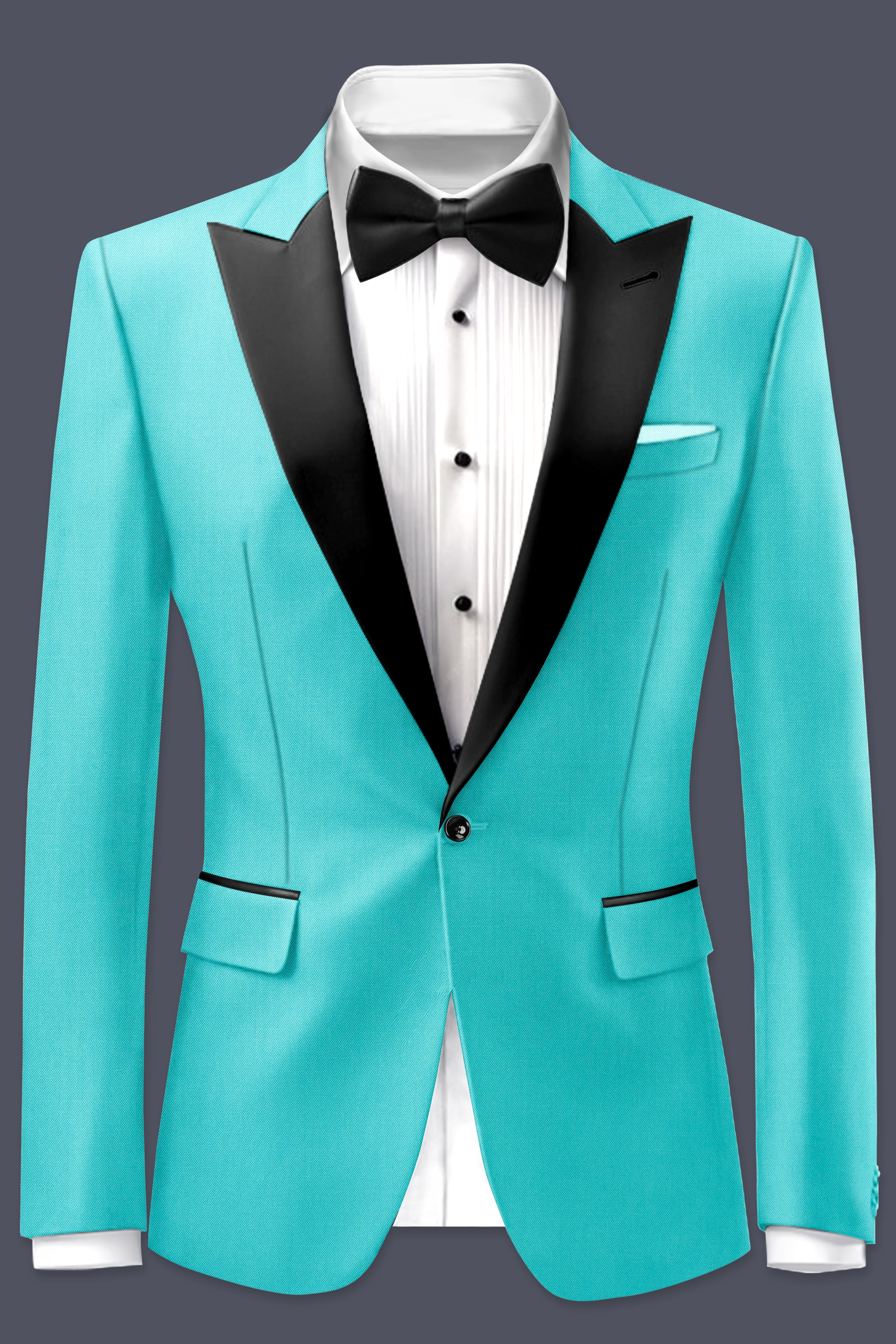 Aegir-Viking Blue Wool Rich Peak Lapel Tuxedo Slight Stretch Blazer