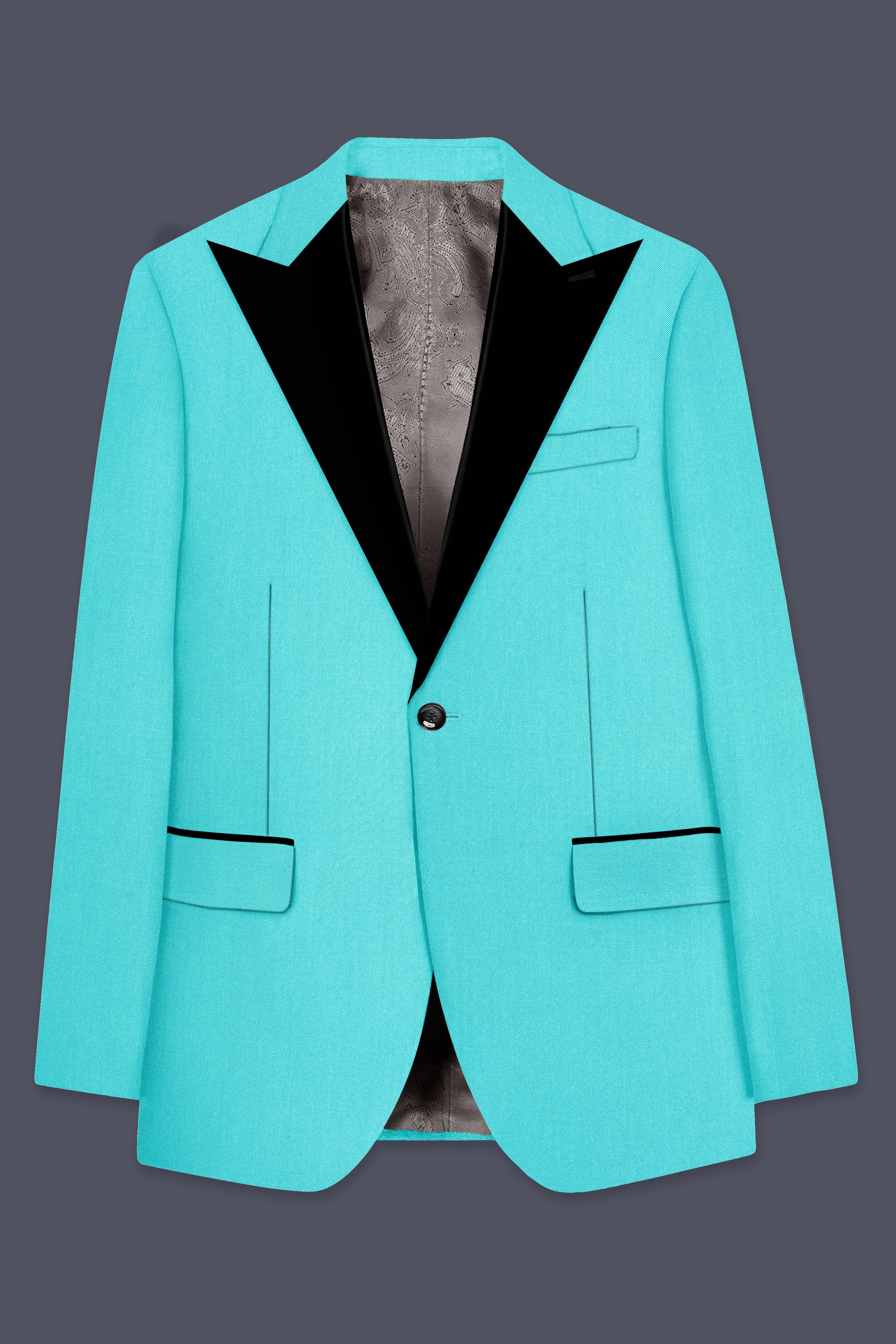 Aegir-Viking Blue Wool Rich Peak Lapel Tuxedo Slight Stretch Blazer