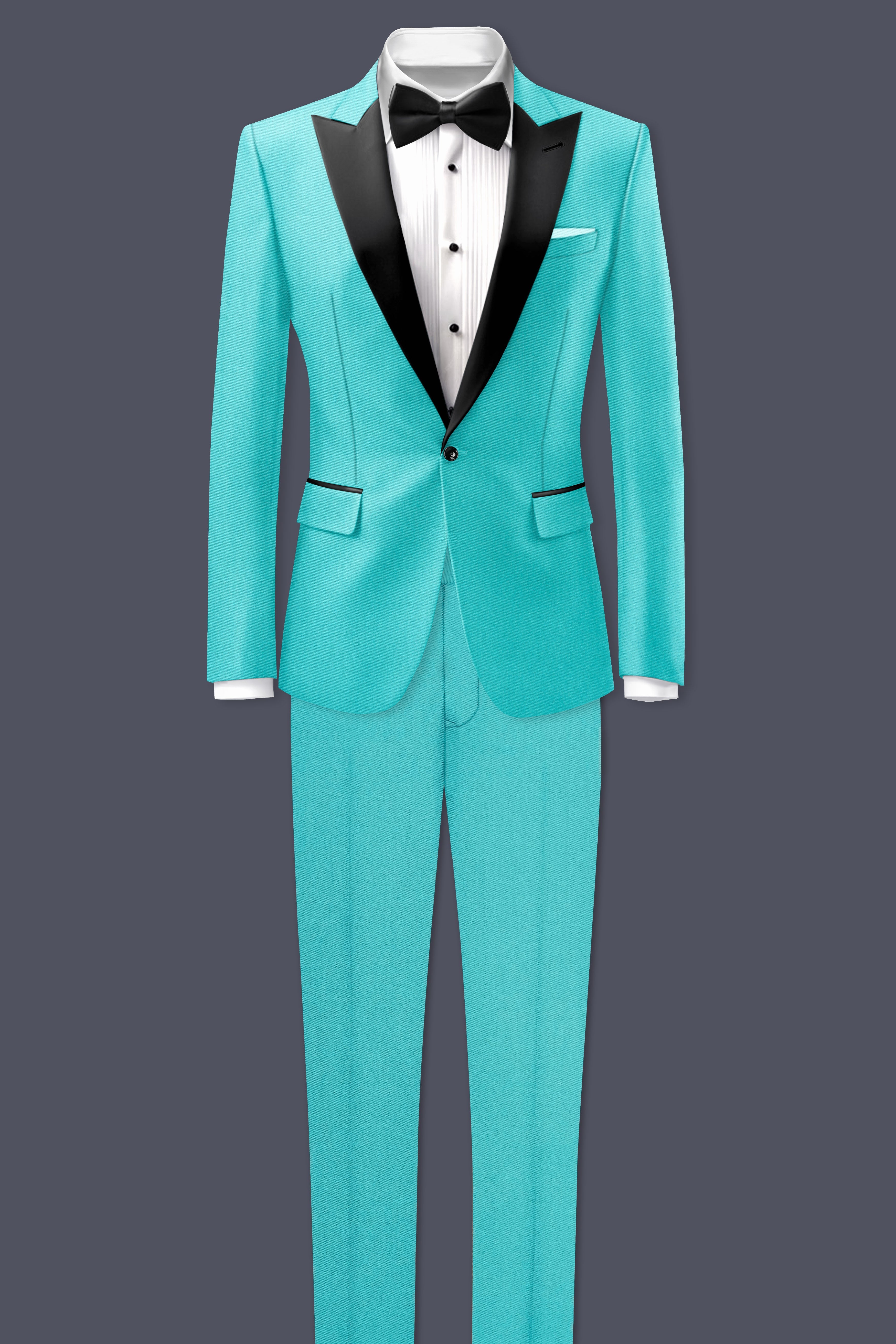 Aegir-Viking Blue Wool Rich Peak Lapel Tuxedo Slight Stretch Blazer