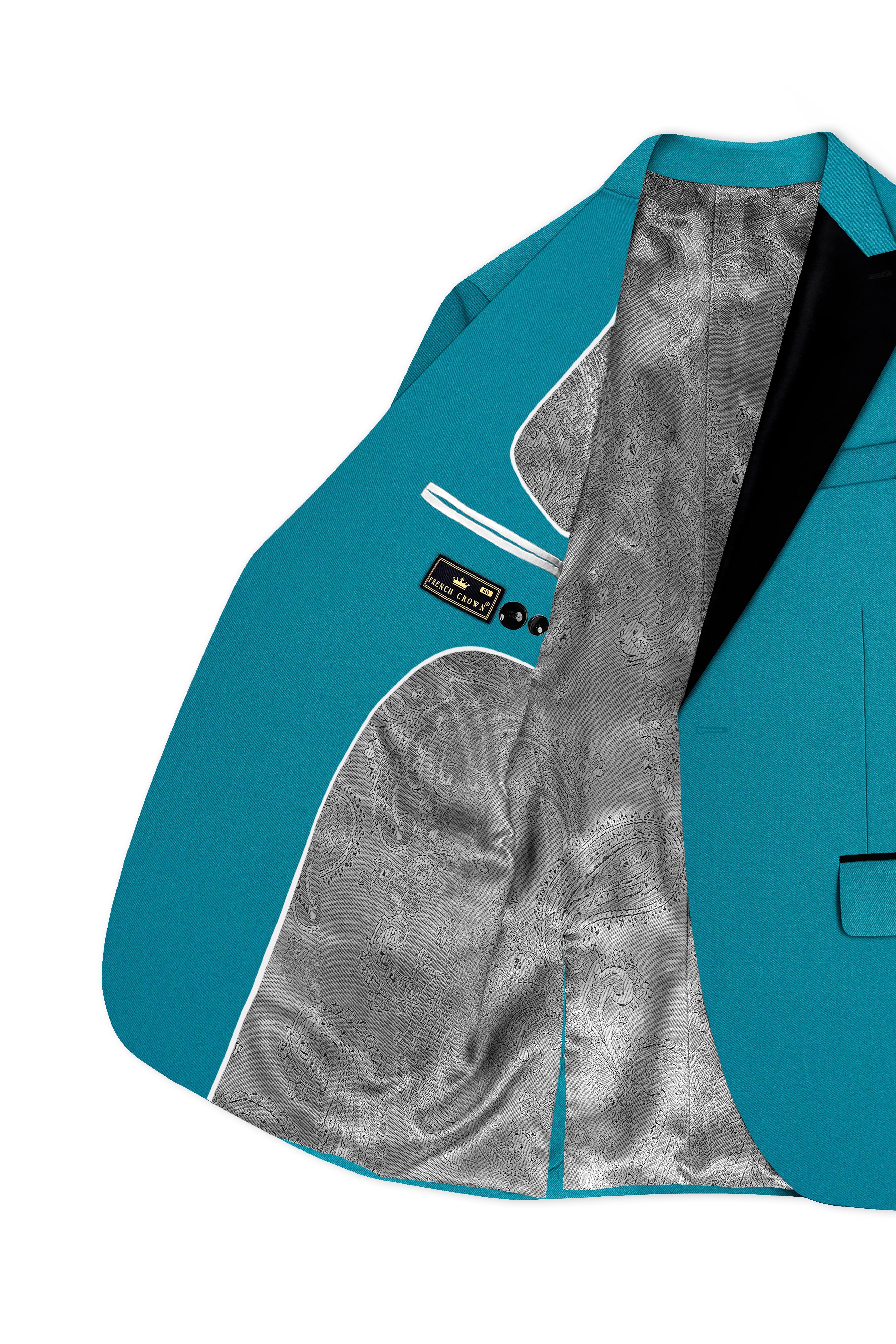 Zephir-Surfie Green Wool Rich Peak Lapel Tuxedo Slight Stretch Blazer