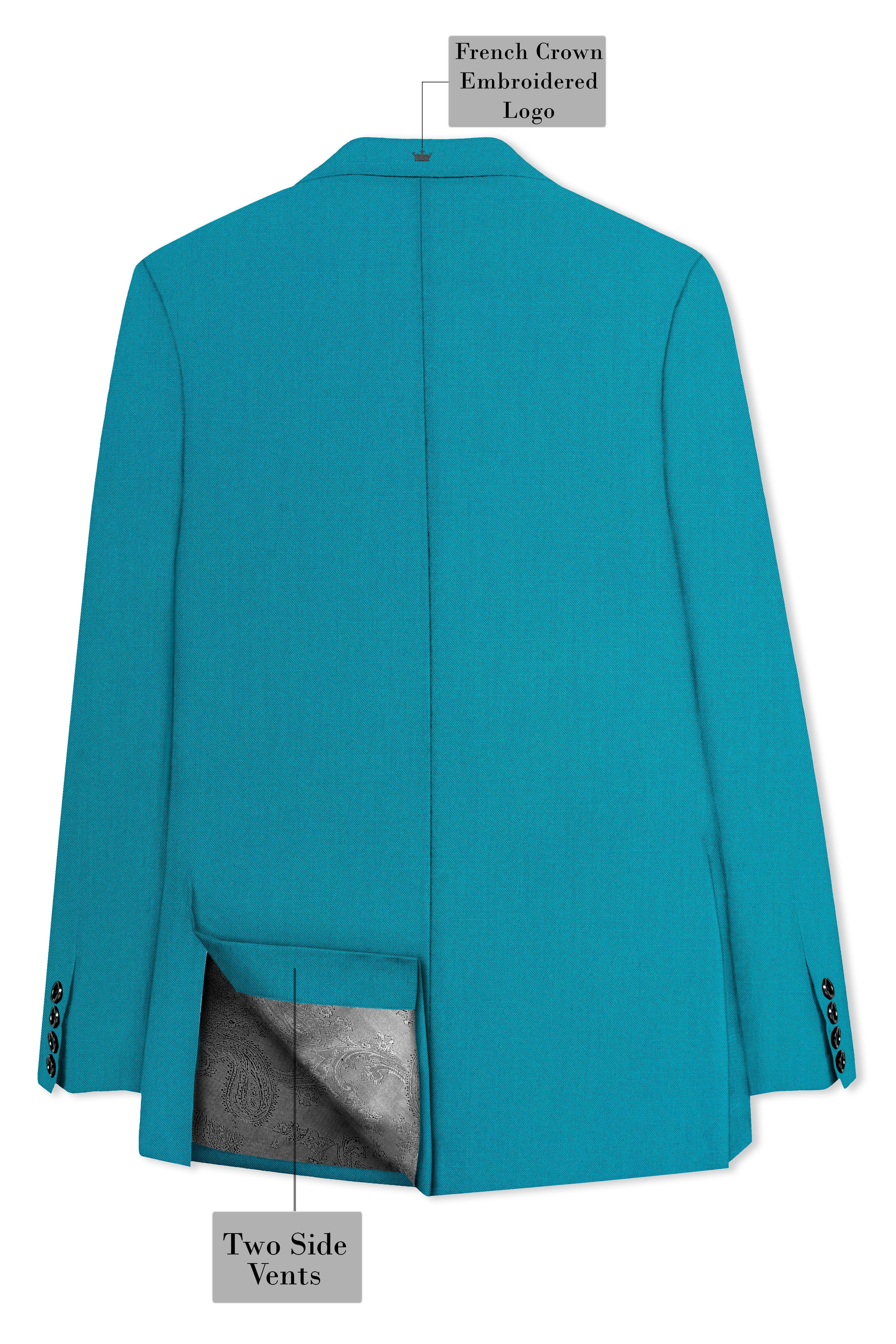 Zephir-Surfie Green Wool Rich Peak Lapel Tuxedo Slight Stretch Blazer