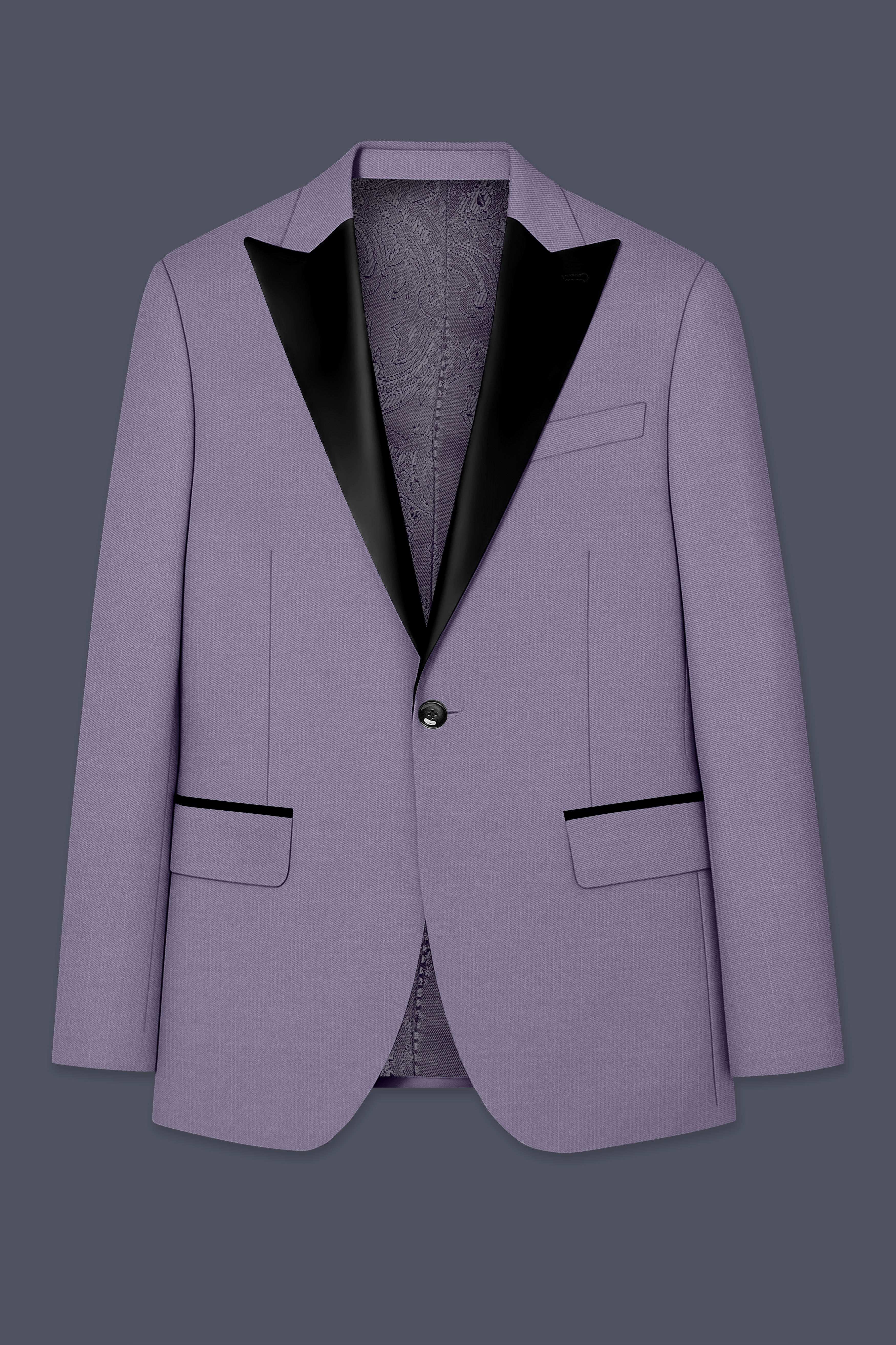 Roylen-Mountbatten Purple Wool Rich Peak Lapel Tuxedo Slight Stretch Blazer