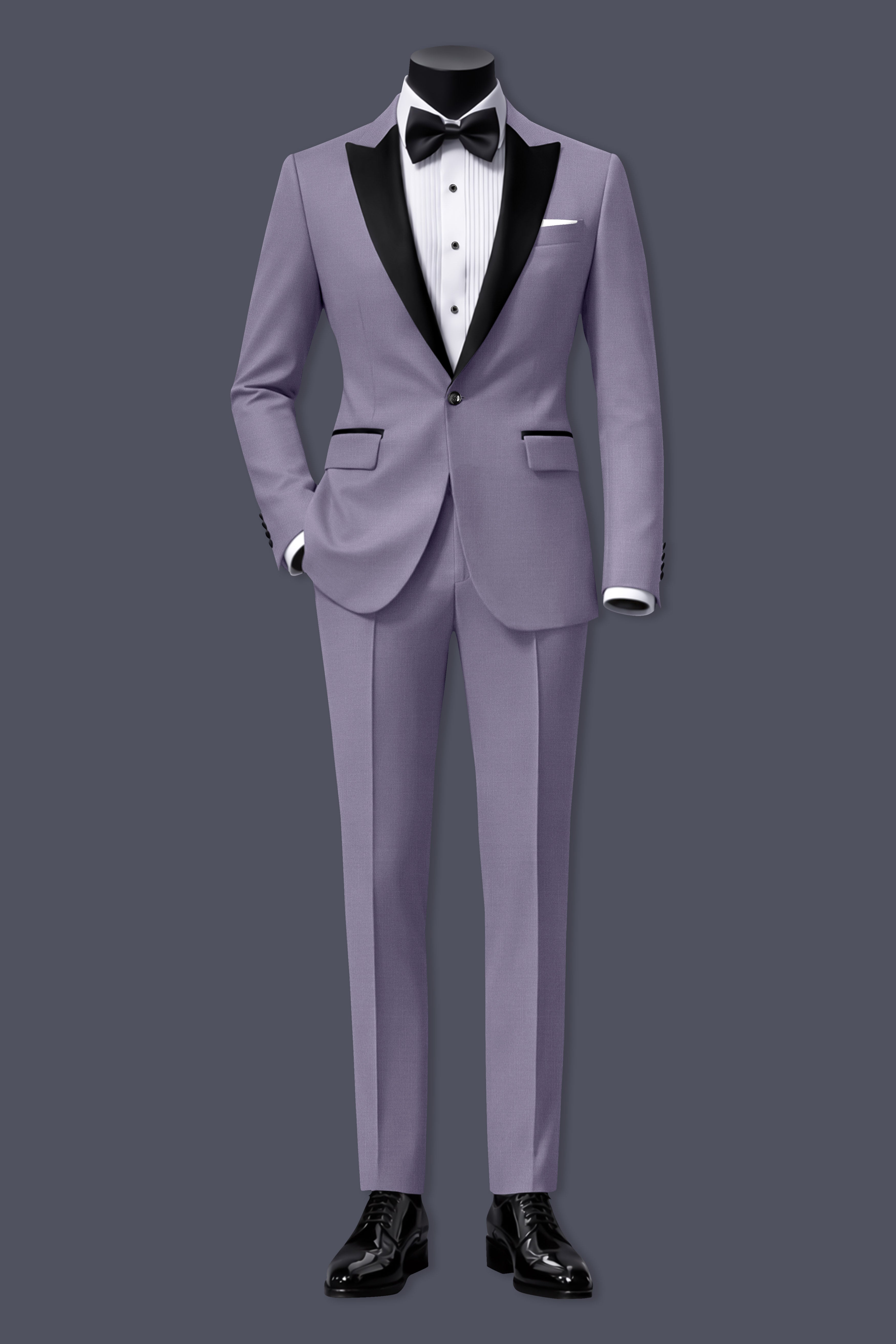 Roylen-Mountbatten Purple Wool Rich Peak Lapel Tuxedo Slight Stretch Blazer