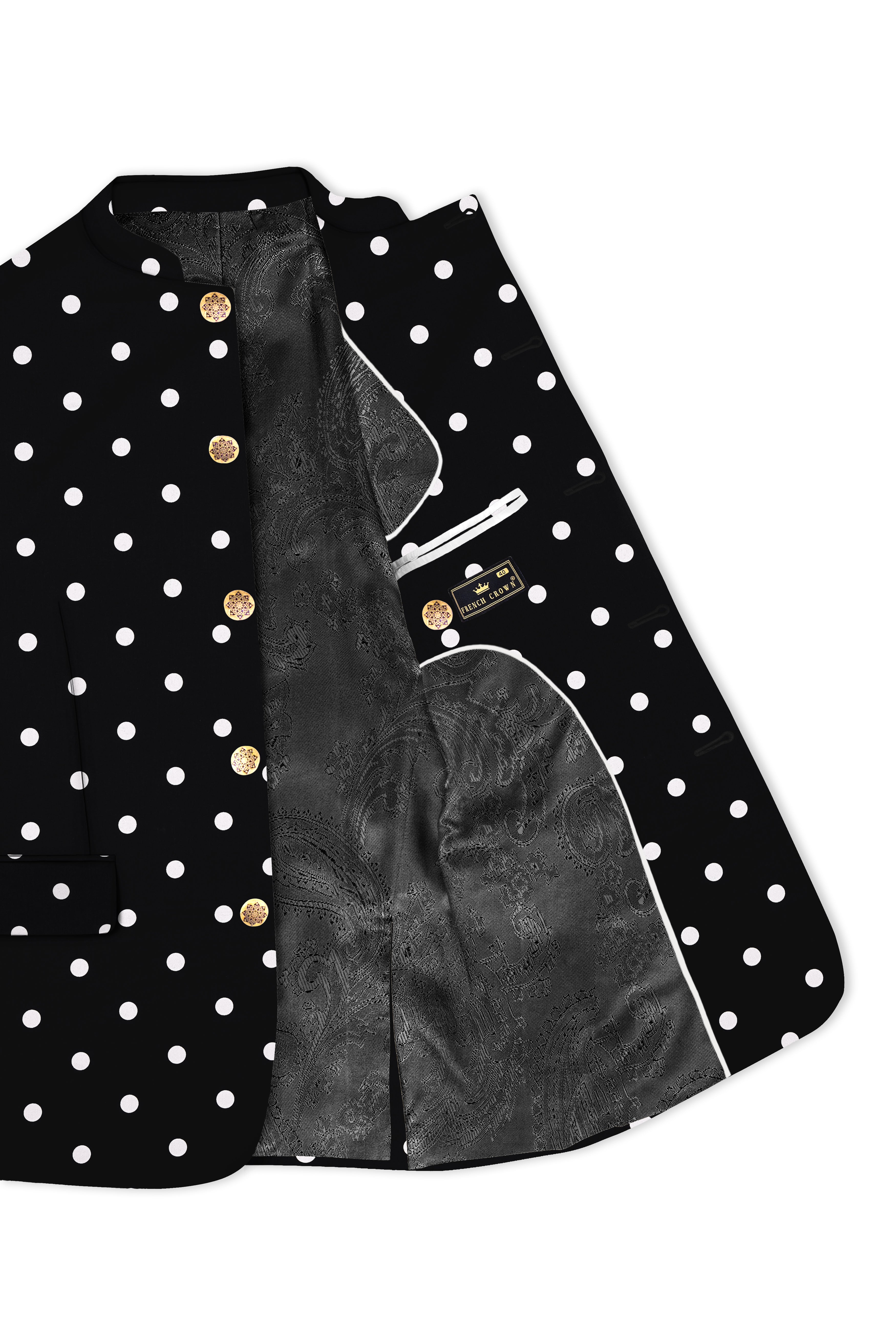 Noirdot-Jade Black Polka Dotted Premium Cotton Bandhgala Blazer