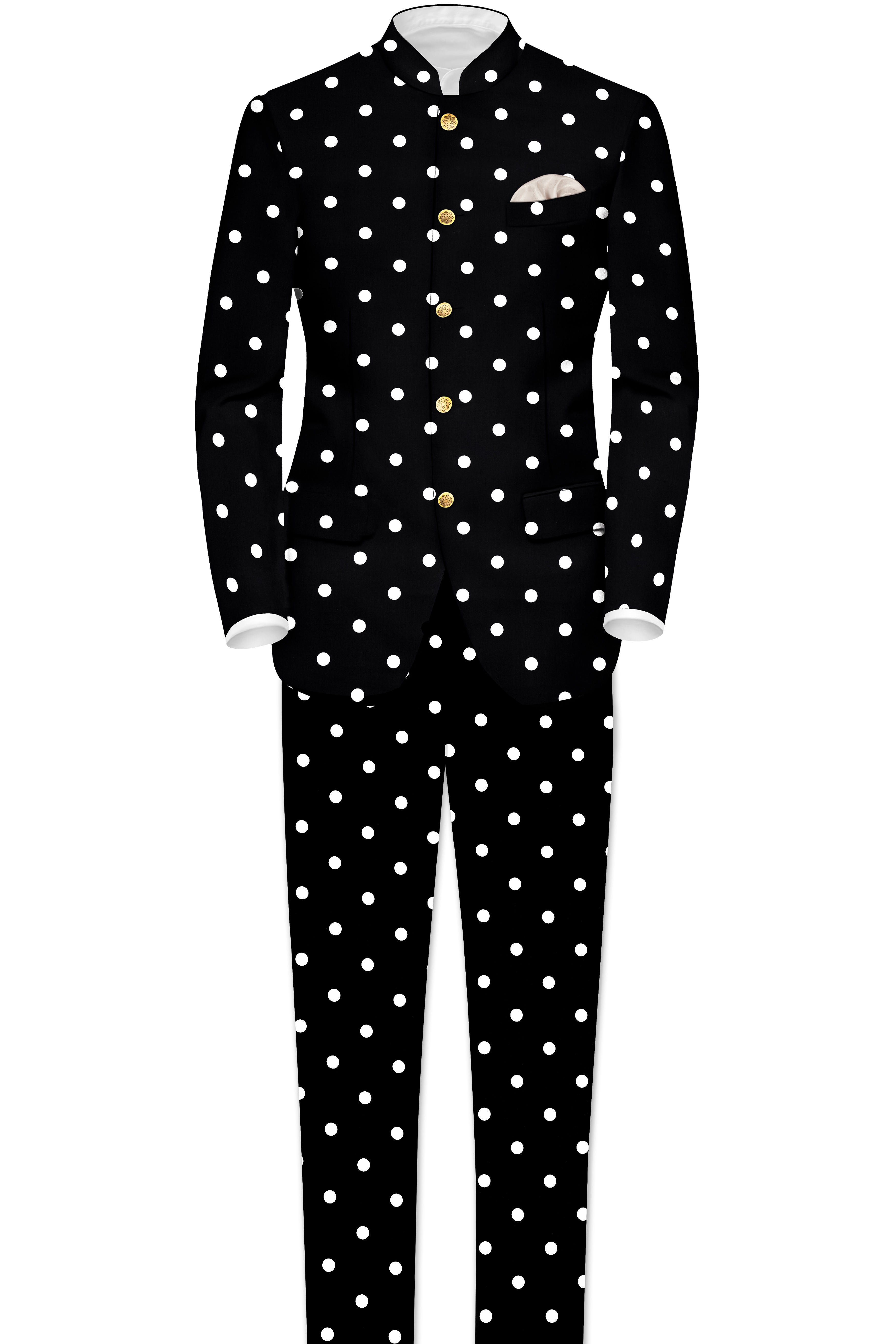 Noirdot-Jade Black Polka Dotted Premium Cotton Bandhgala Blazer