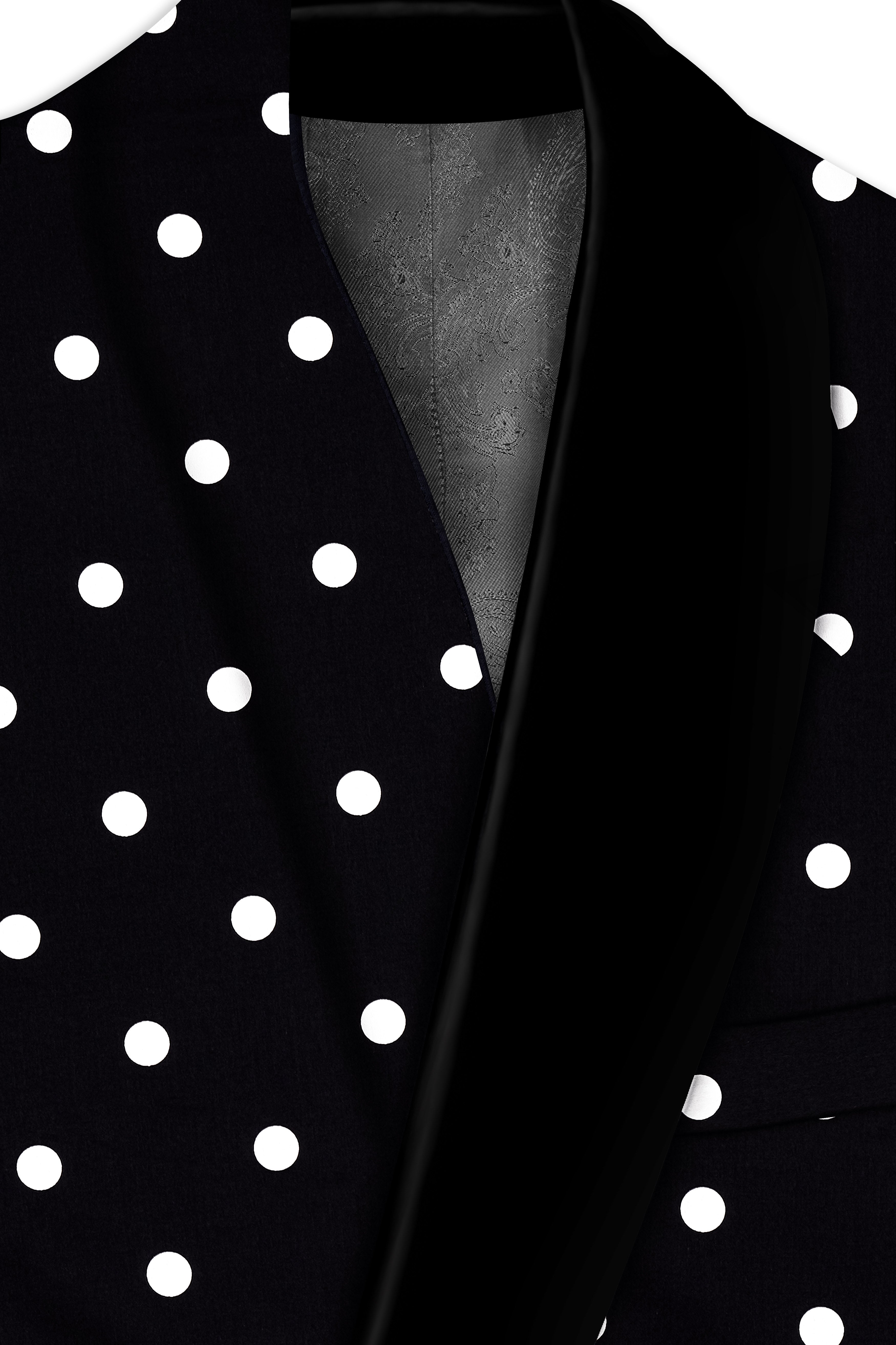 Noirdot-Jade Black Polka Dots Printed Premium Cotton Tuxedo Blazer